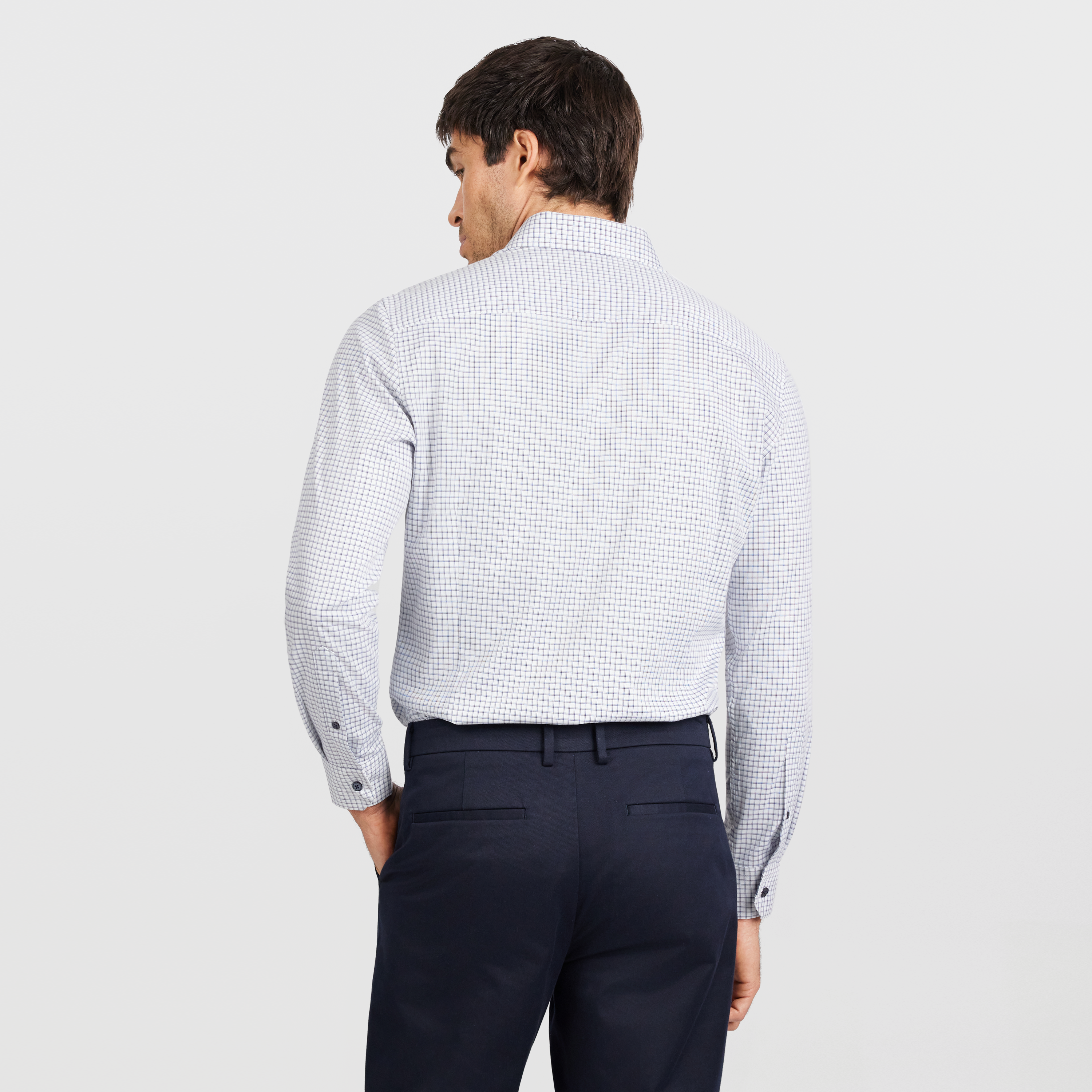 Navy Leeds Slim Bamboo Check Shirt
