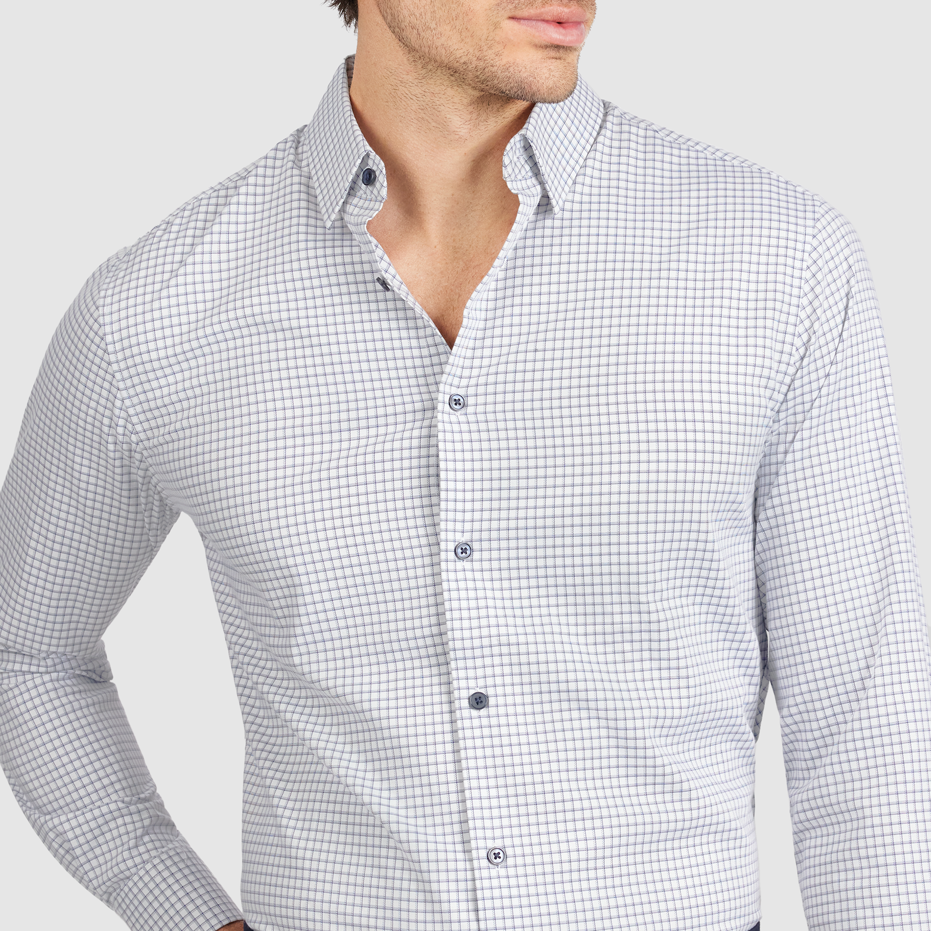 Navy Leeds Slim Bamboo Check Shirt