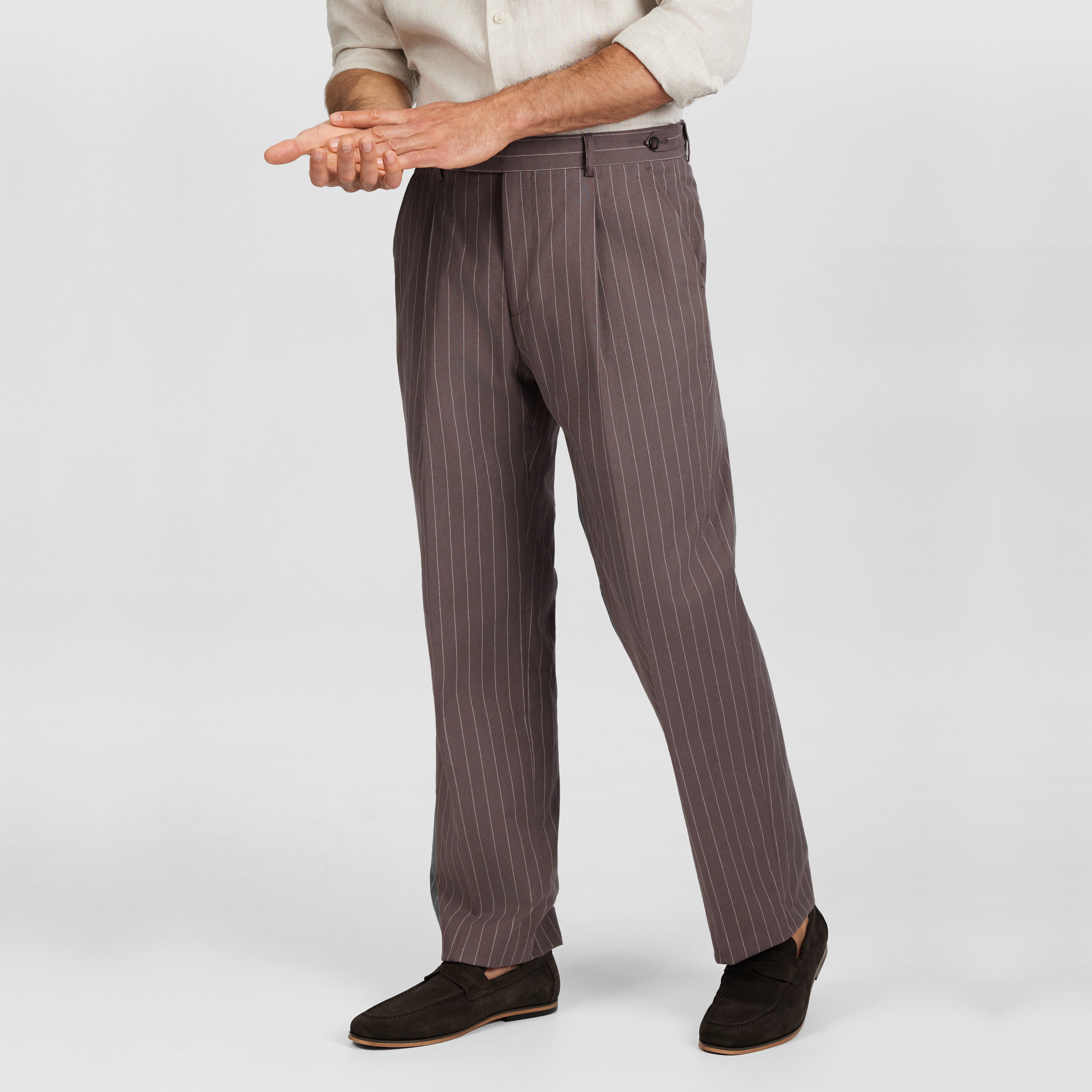 Mocha Linea Pinstripe Pleat Pant