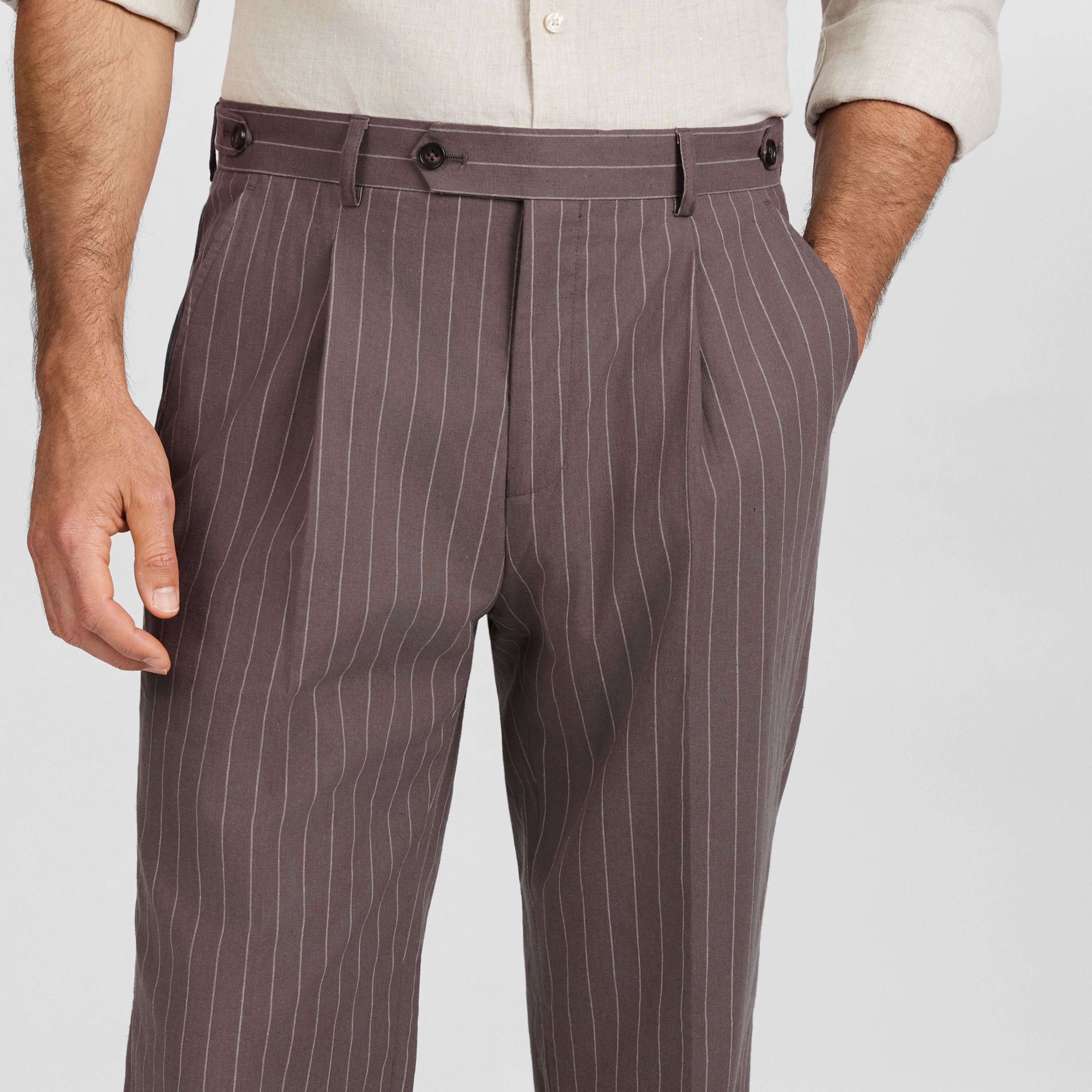 Mocha Linea Pinstripe Pleat Pant