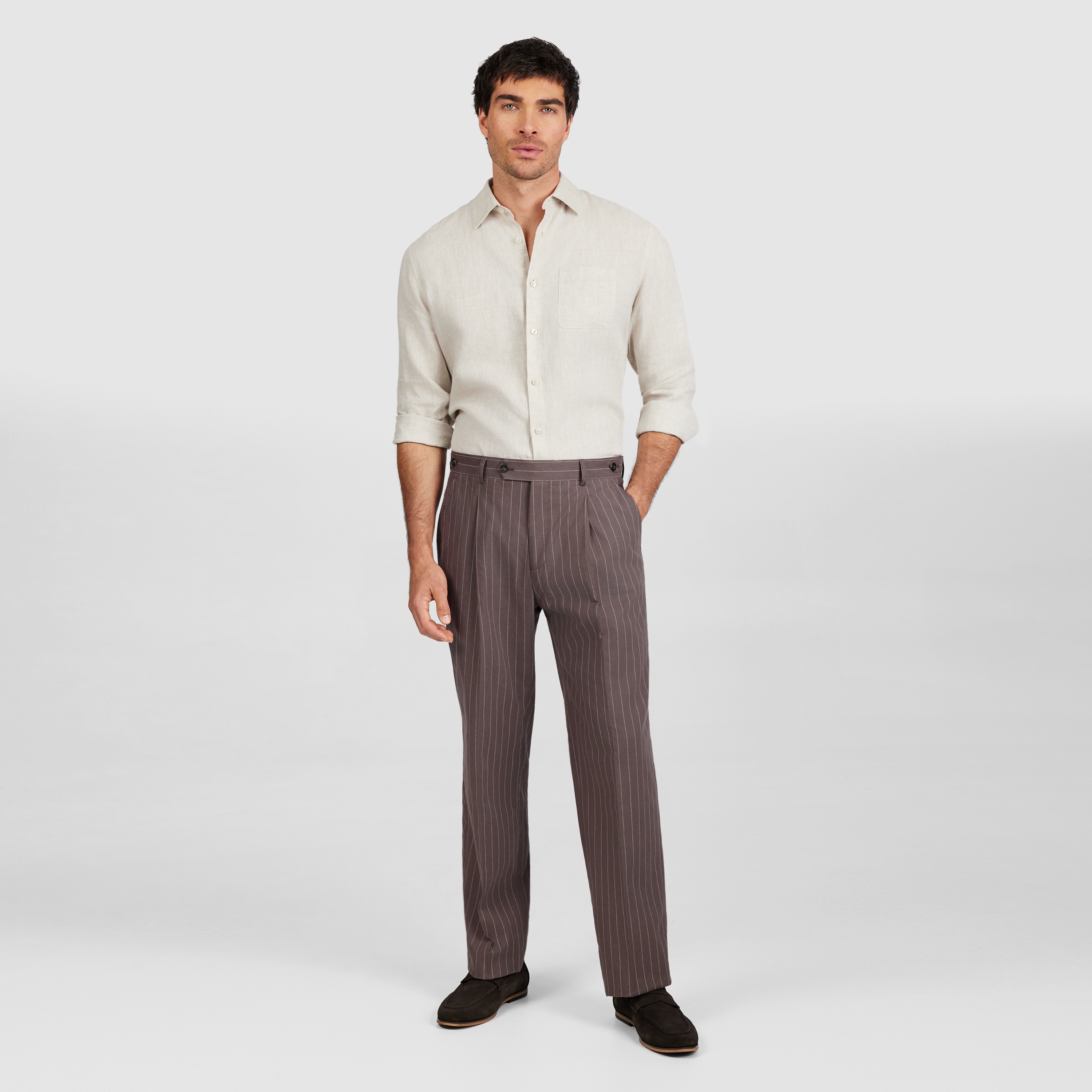 Mocha Linea Pinstripe Pleat Pant