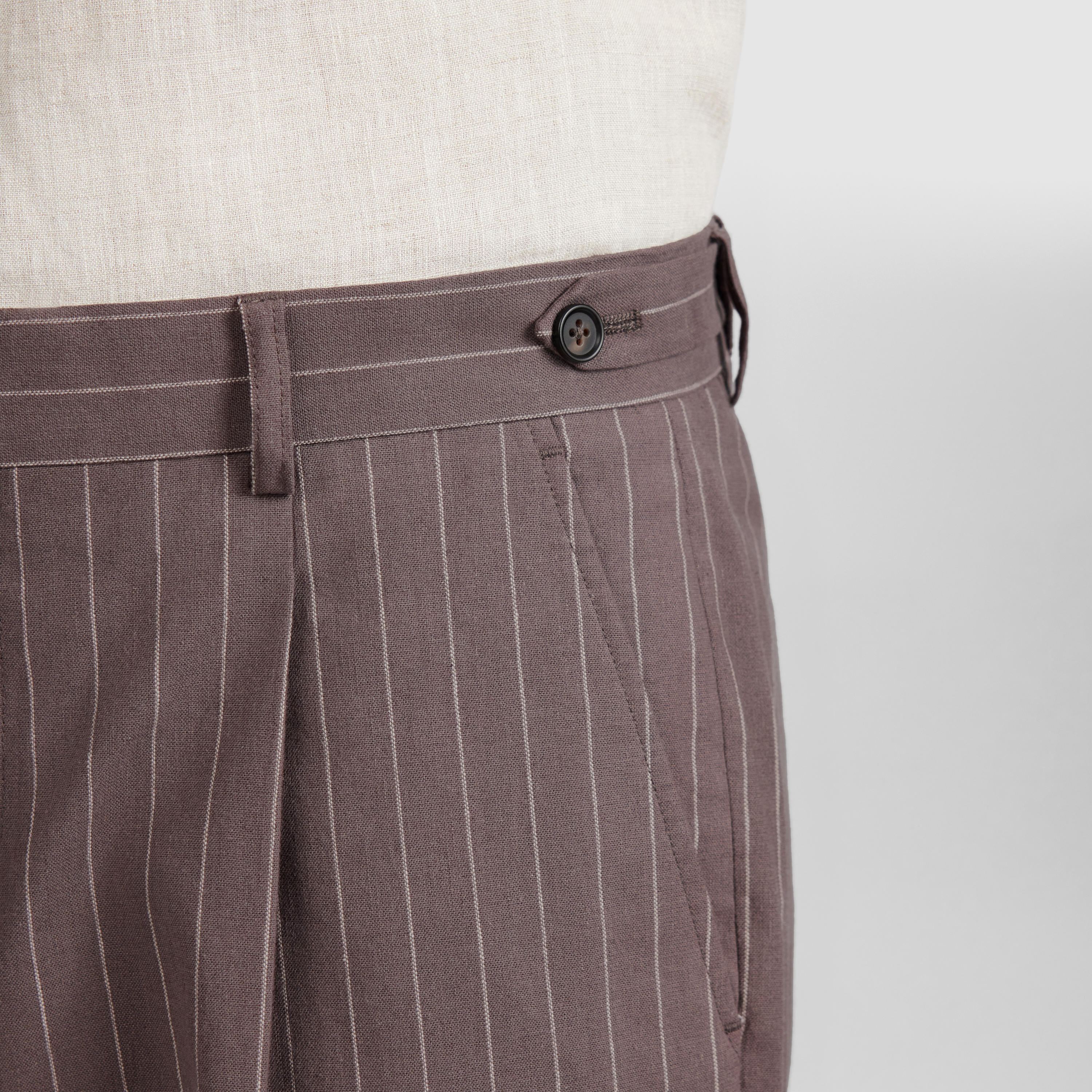 Mocha Linea Pinstripe Pleat Pant