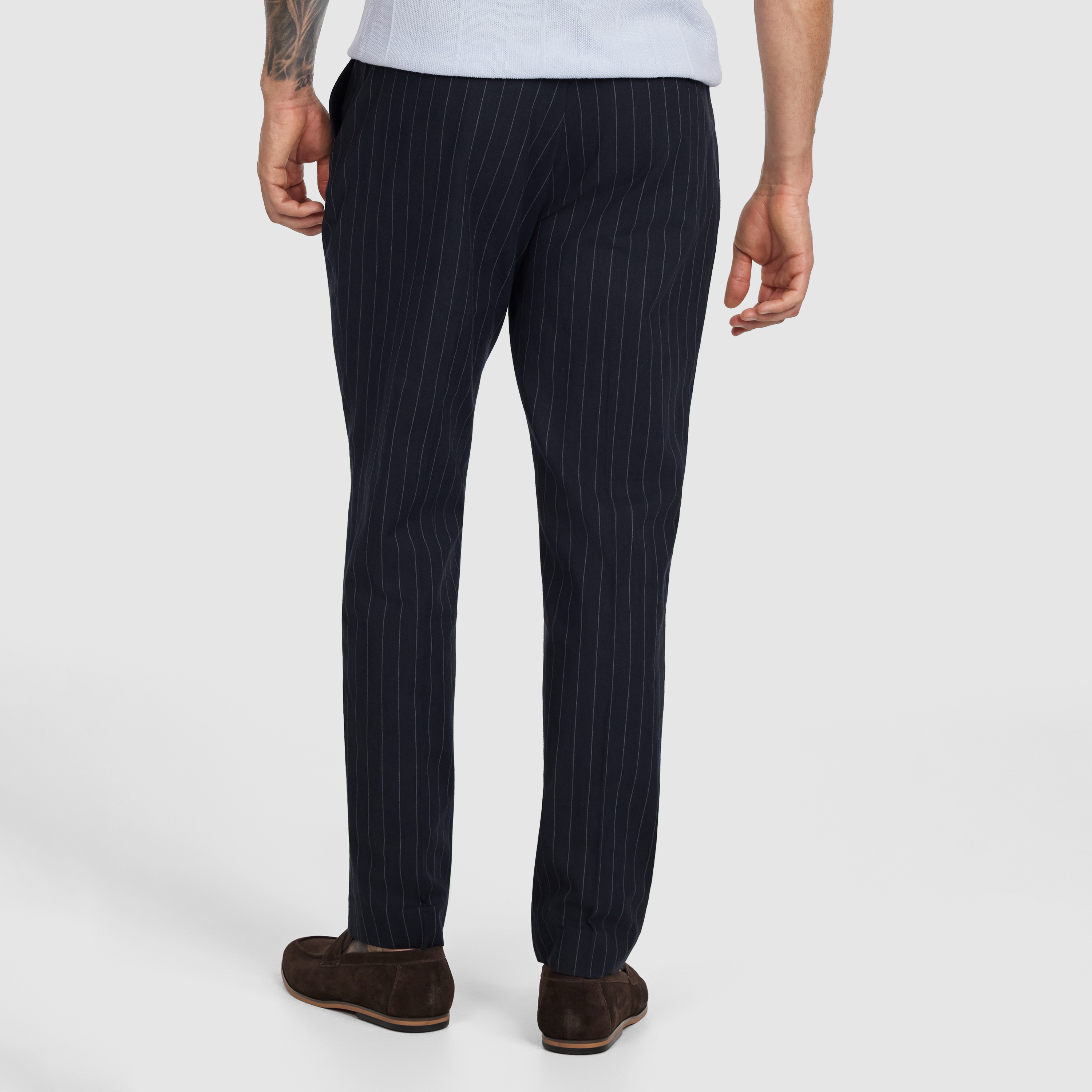 Navy Linea Pinstripe Pleat Pant