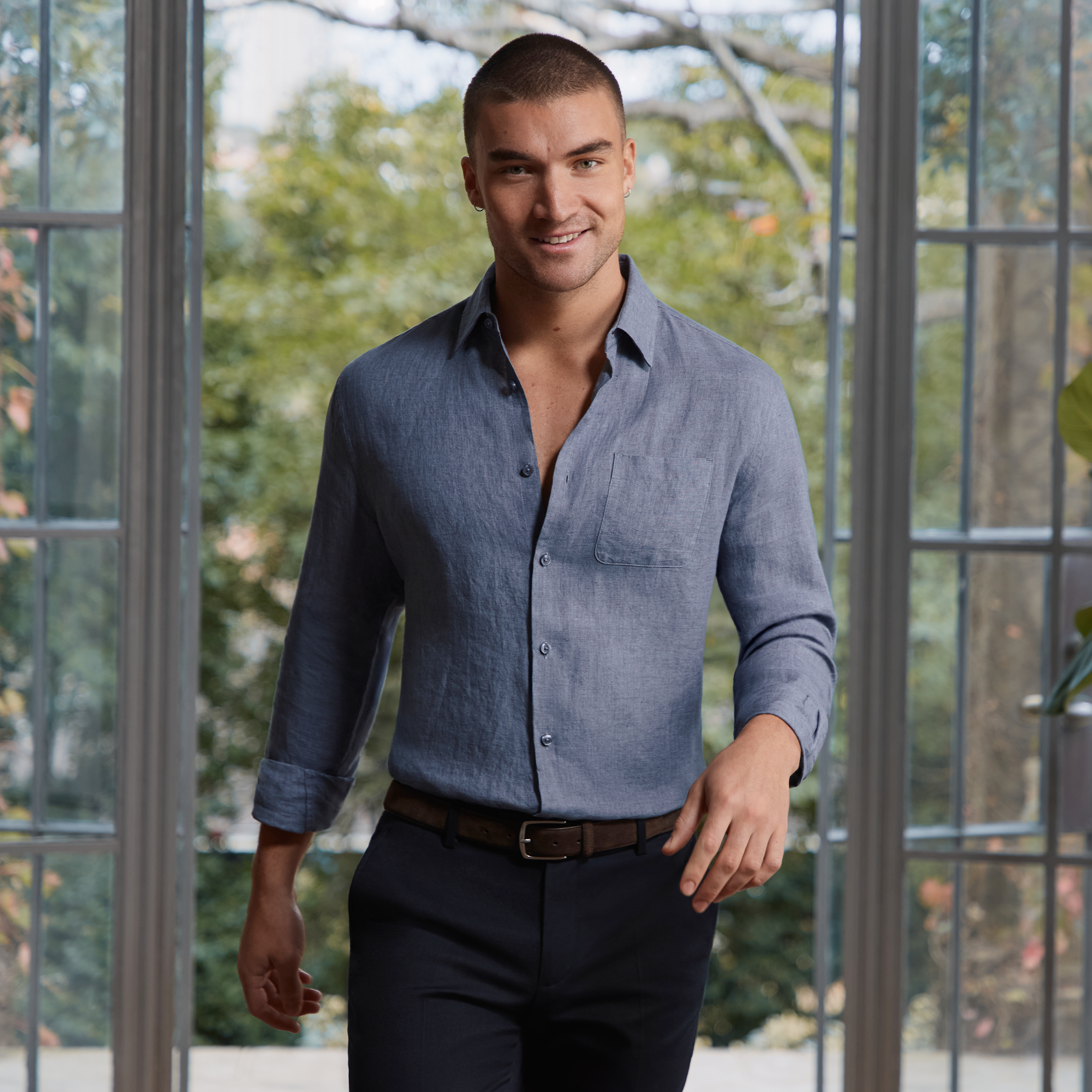 Mid Blue Hamilton Pure Linen Shirt