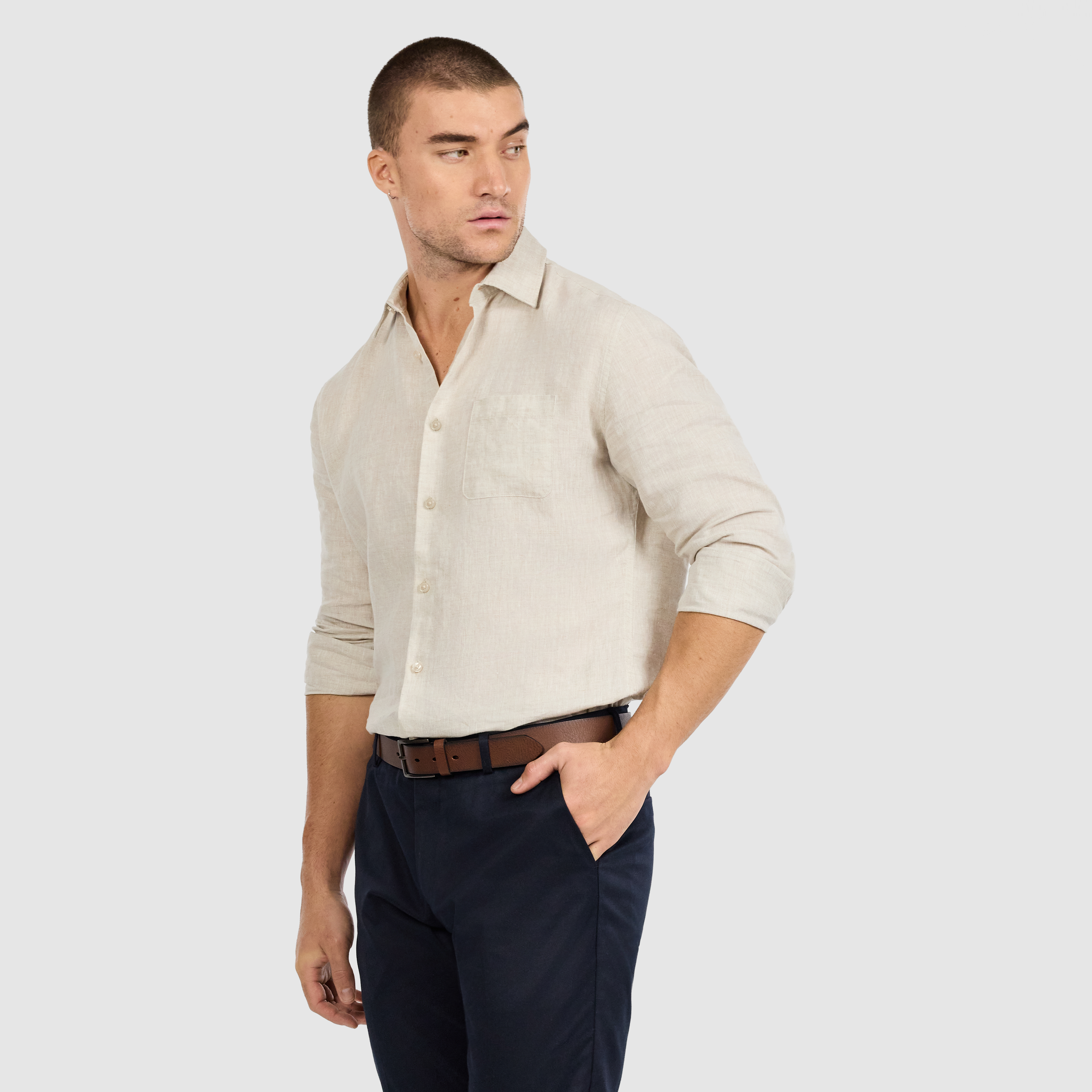 Neutral Hamilton Pure Linen Shirt