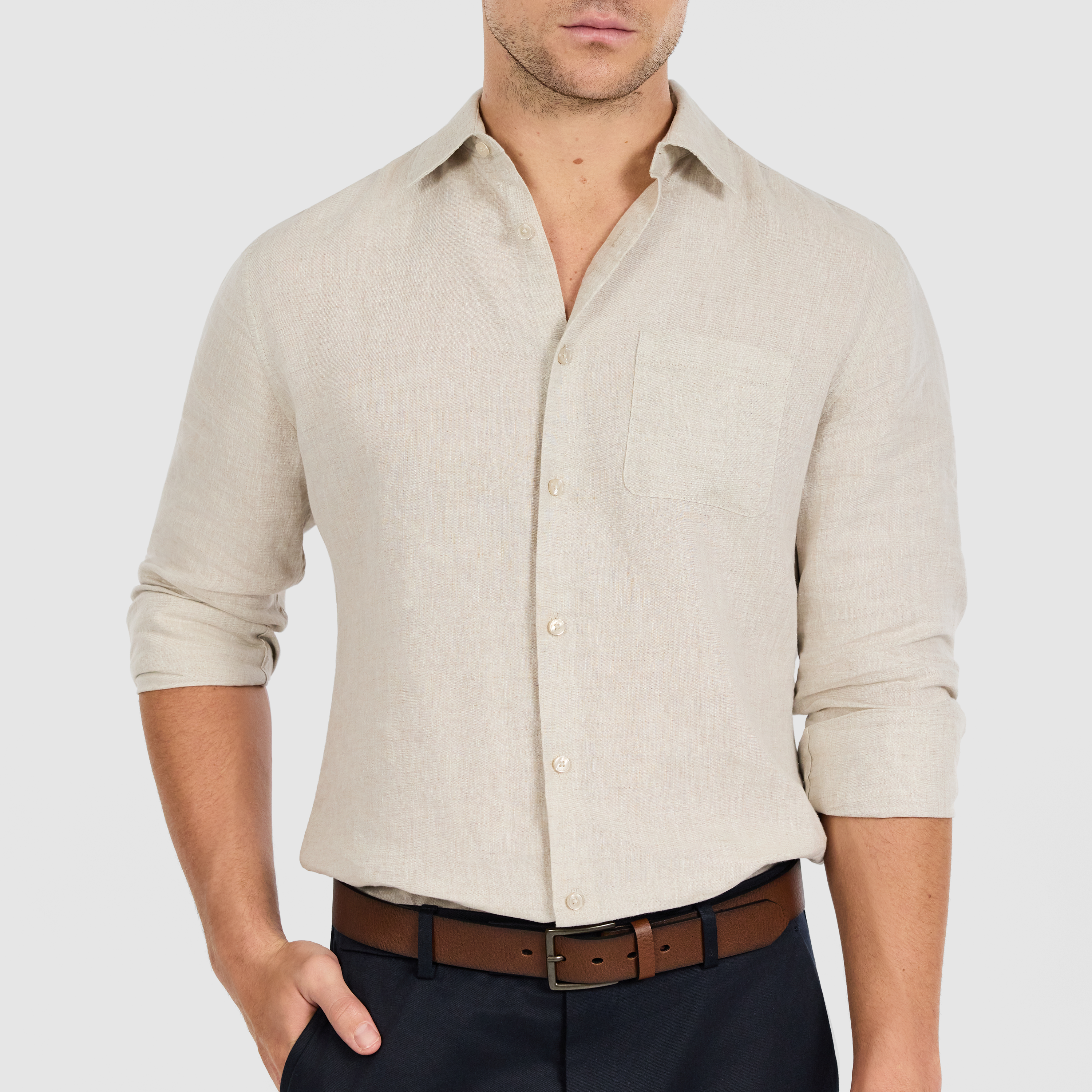 Neutral Hamilton Pure Linen Shirt