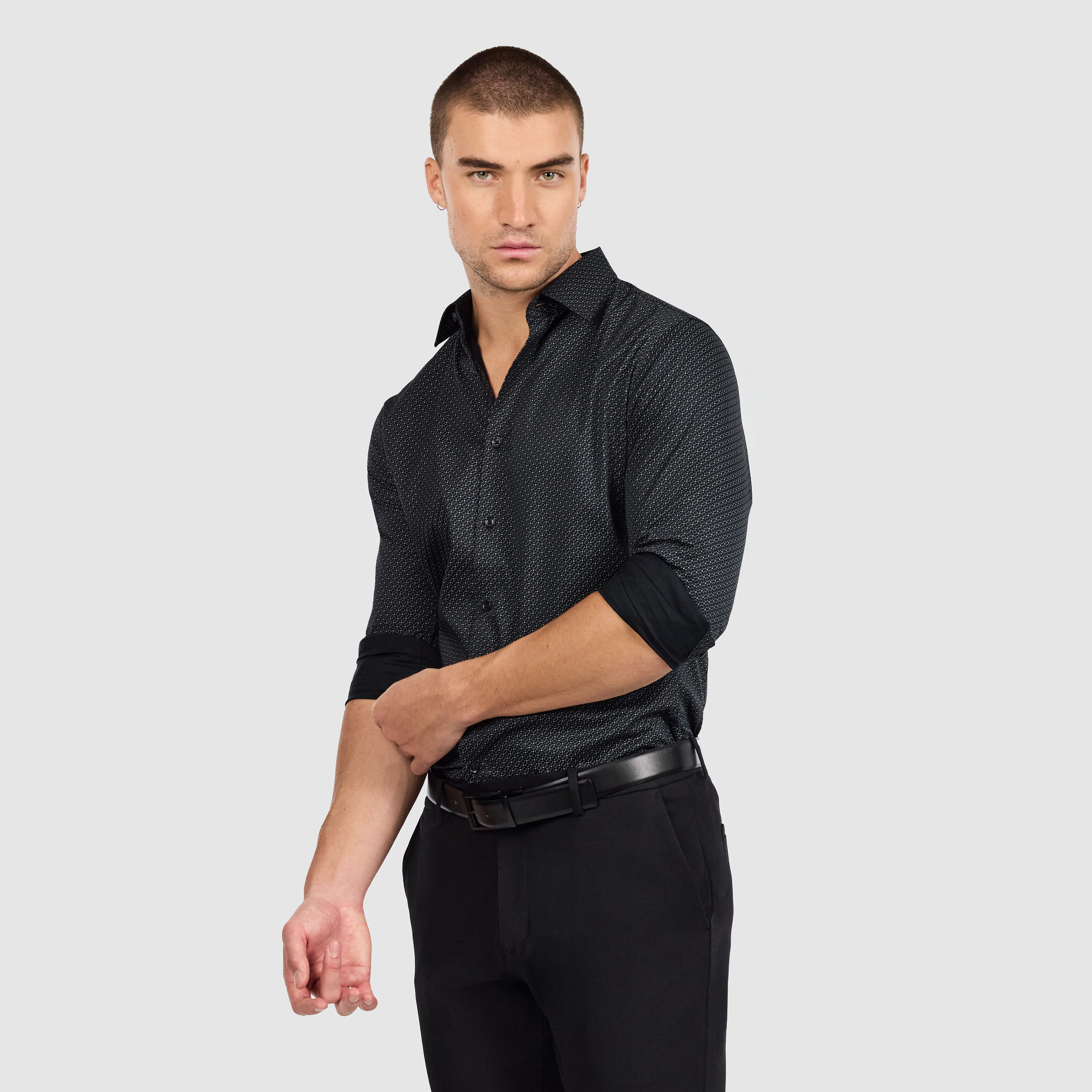 Black Nixos Slim Stretch Geo Shirt