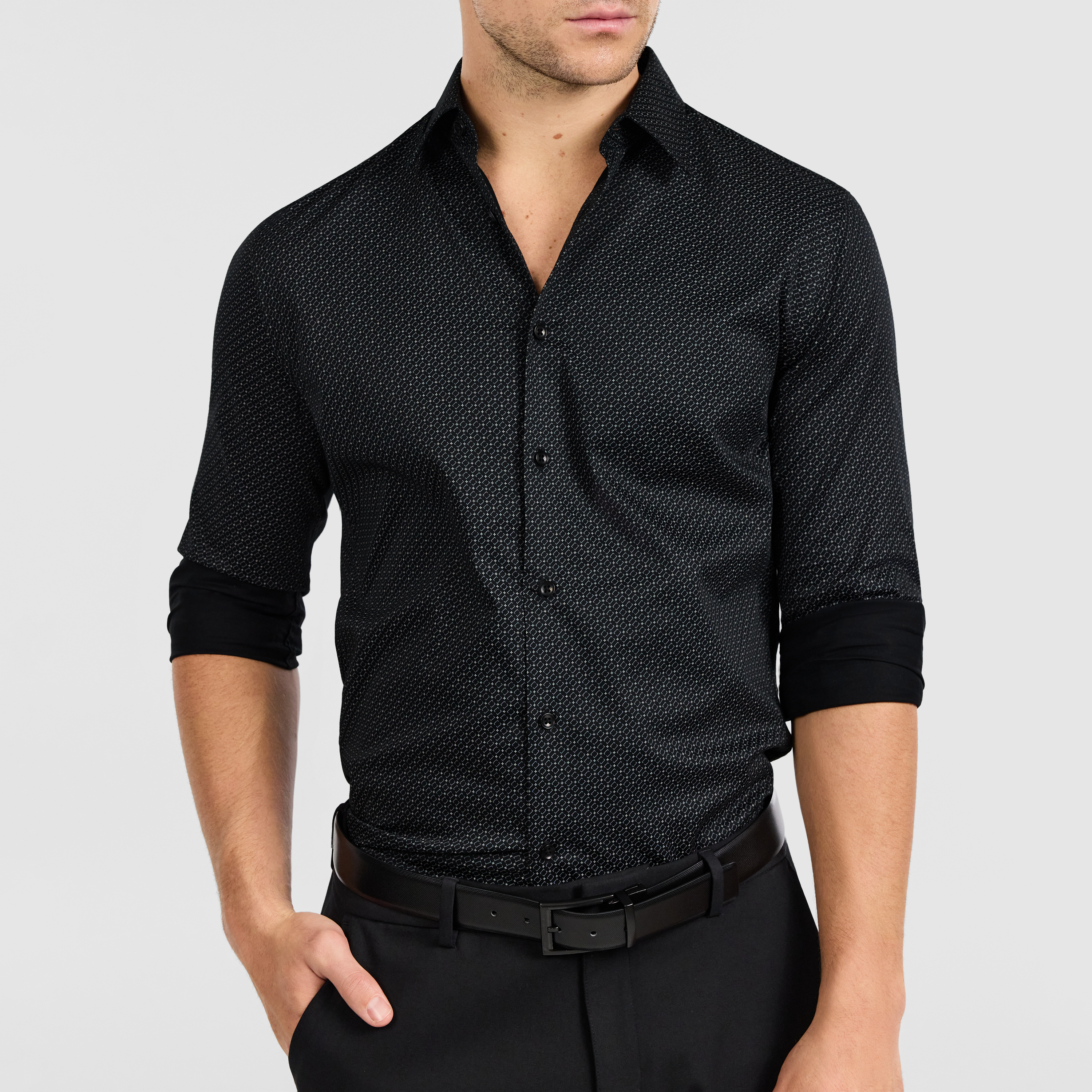Black Nixos Slim Stretch Geo Shirt