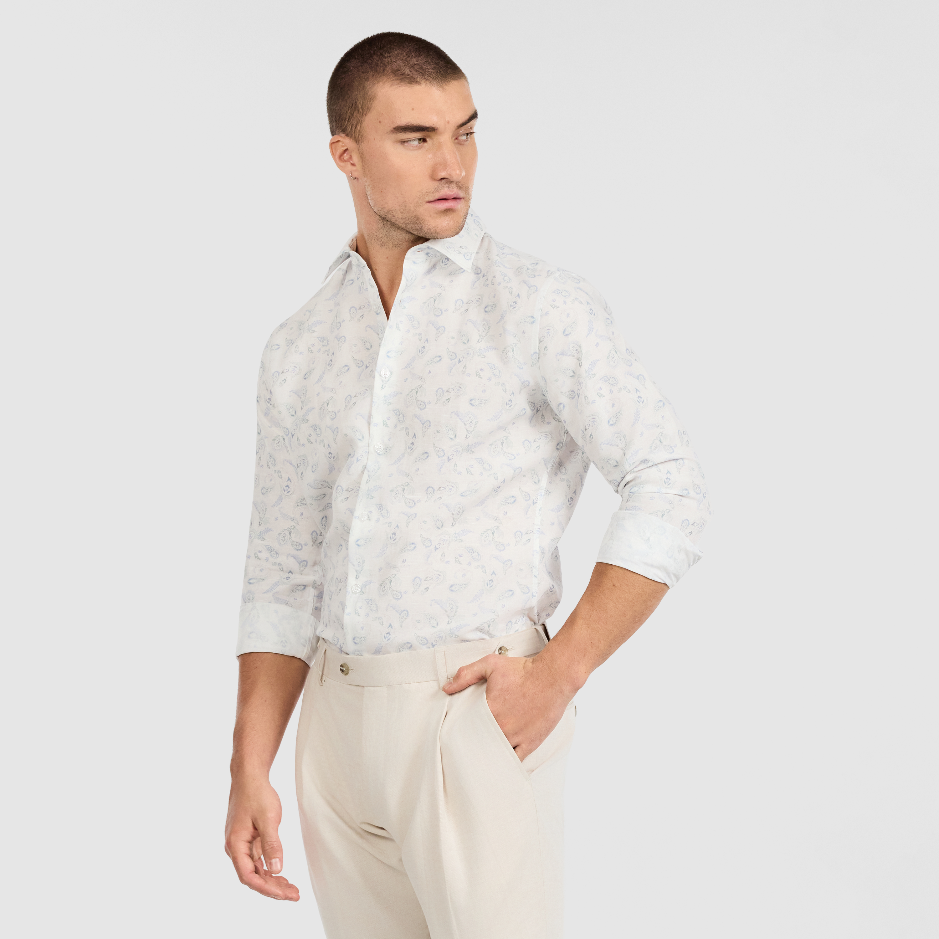 White Tide Slim Linen Paisley Shirt