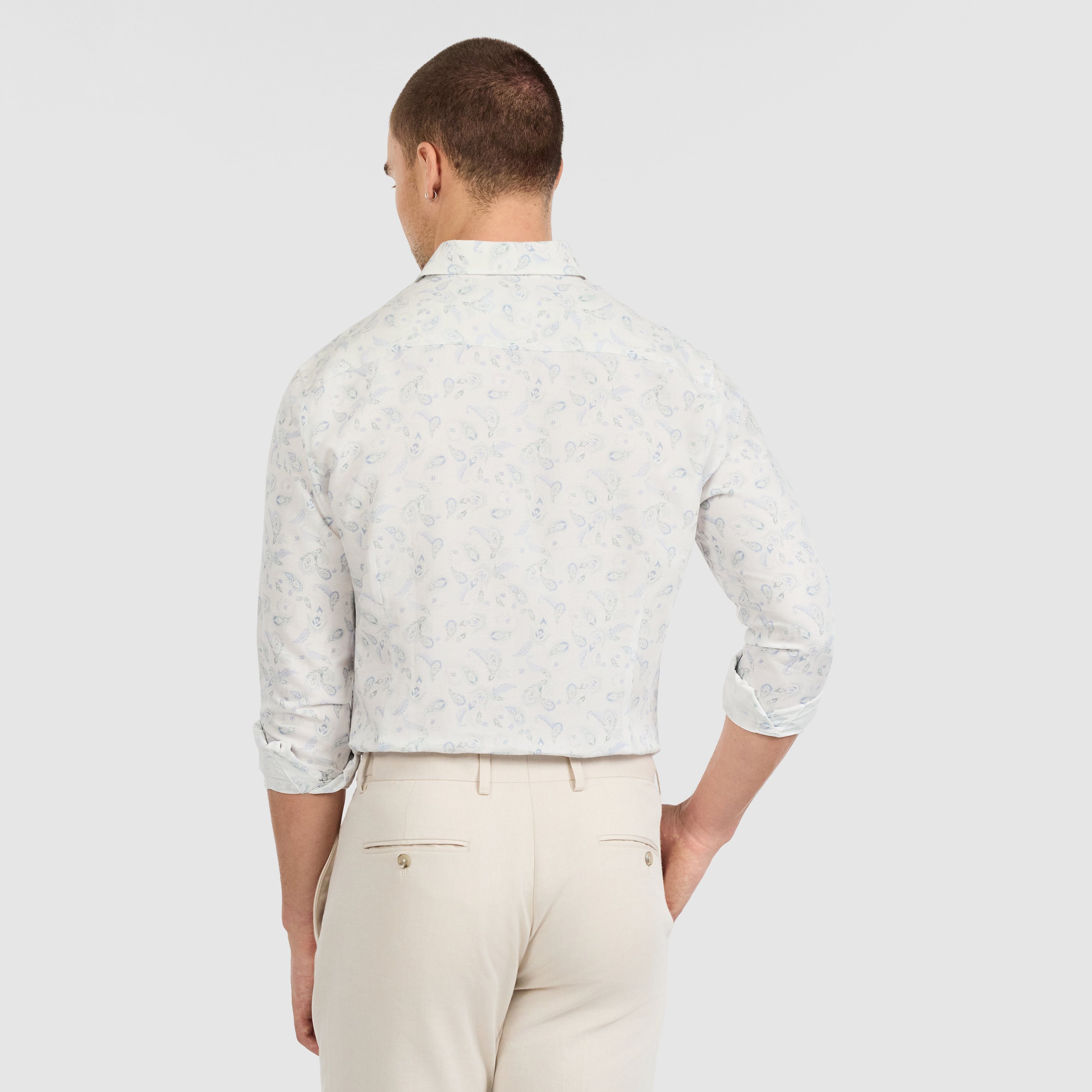 White Tide Slim Linen Paisley Shirt