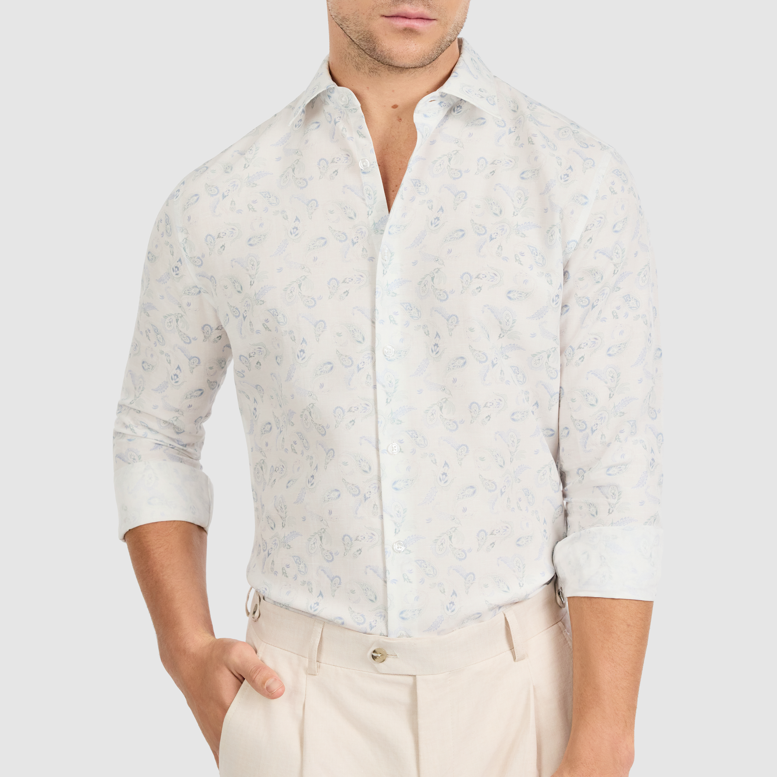 White Tide Slim Linen Paisley Shirt