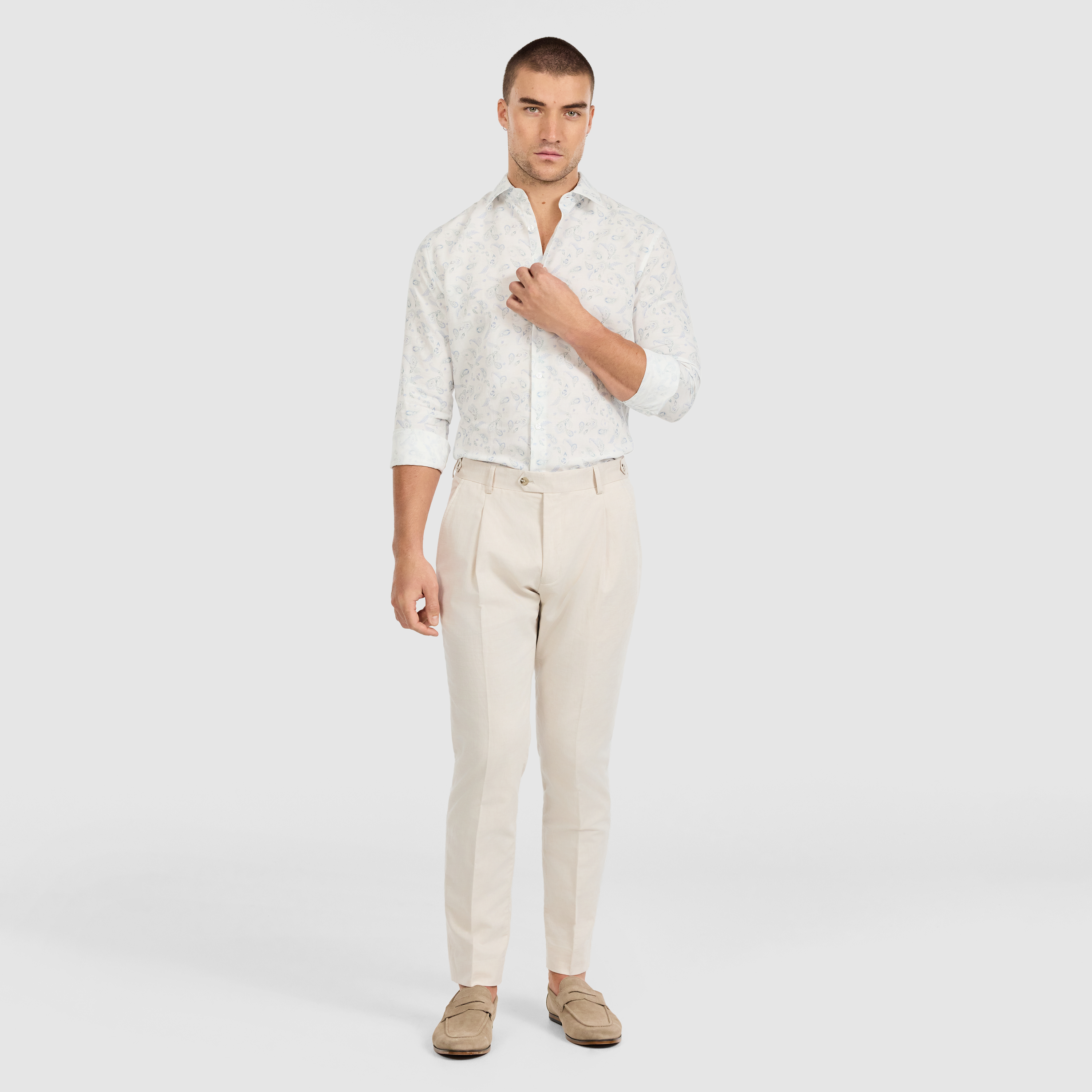 White Tide Slim Linen Paisley Shirt