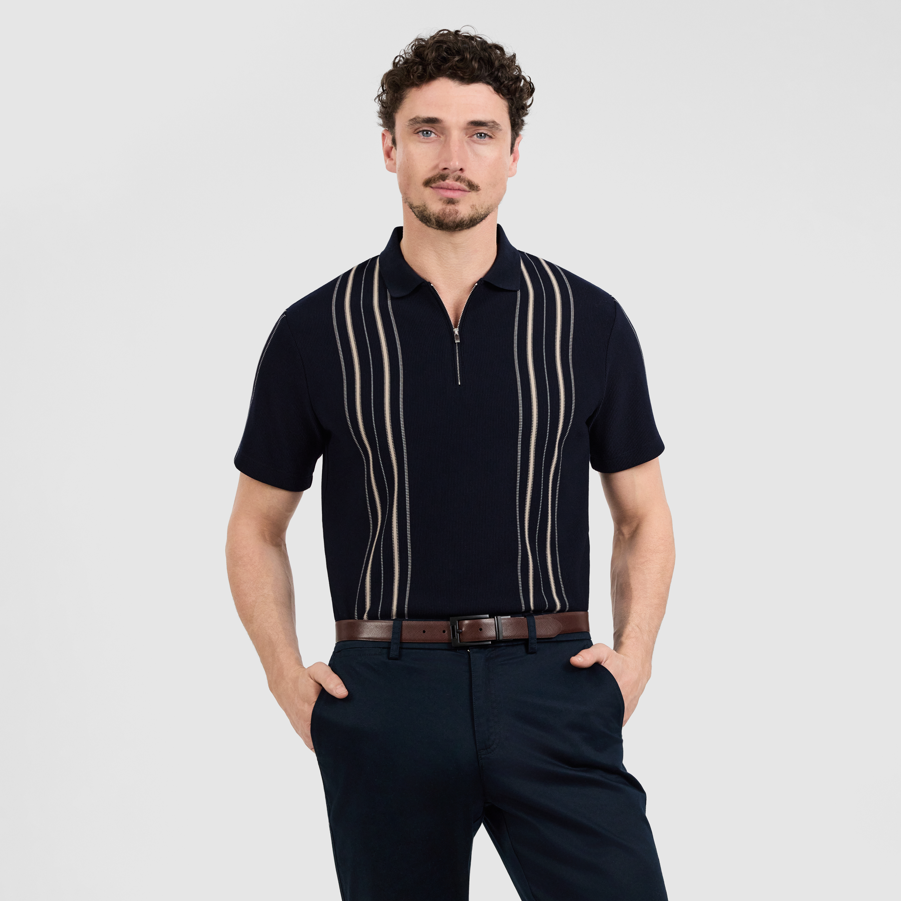Javier Stripe Zip Polo