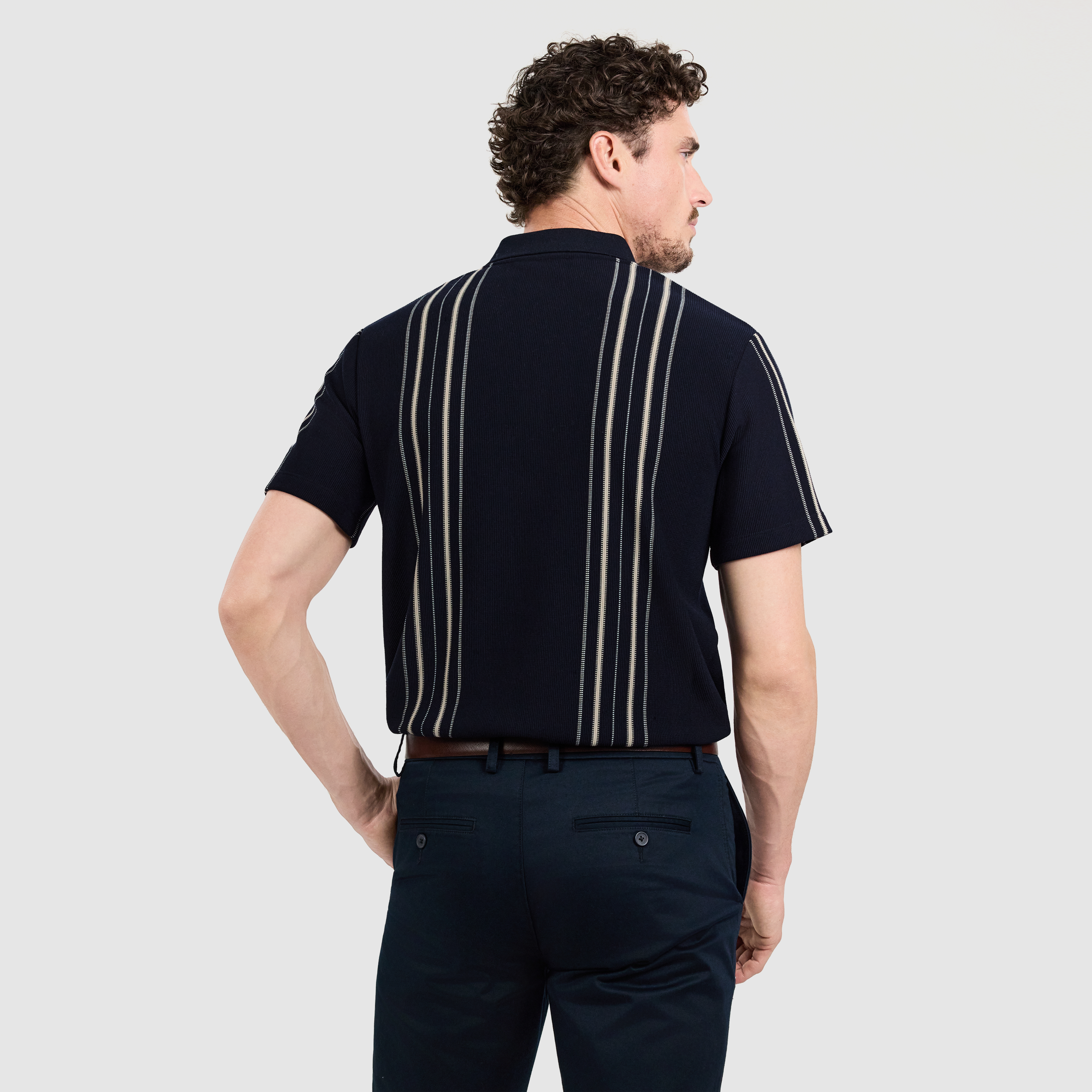 Navy Javier Stripe Zip Polo