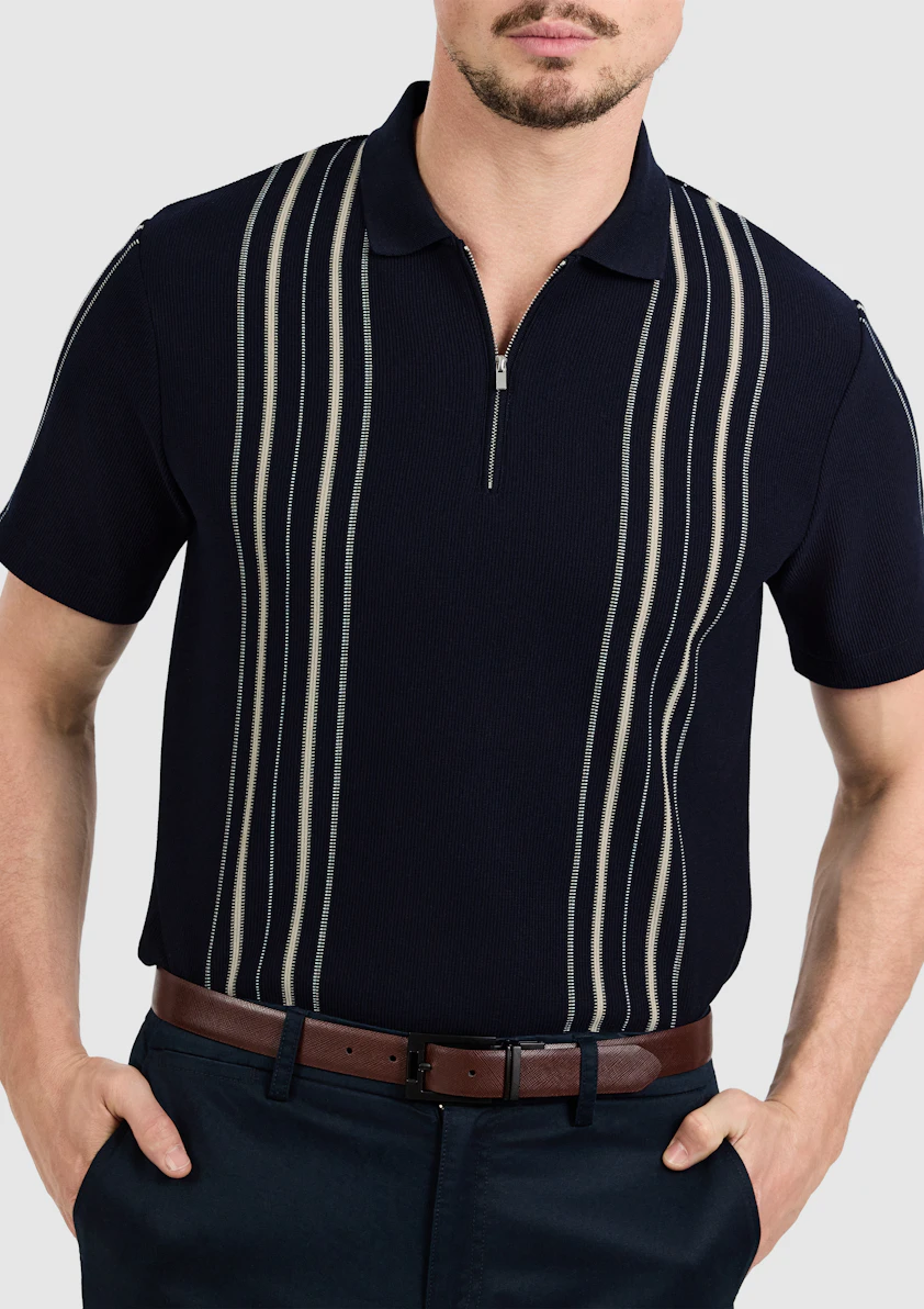 Navy Javier Stripe Zip Polo