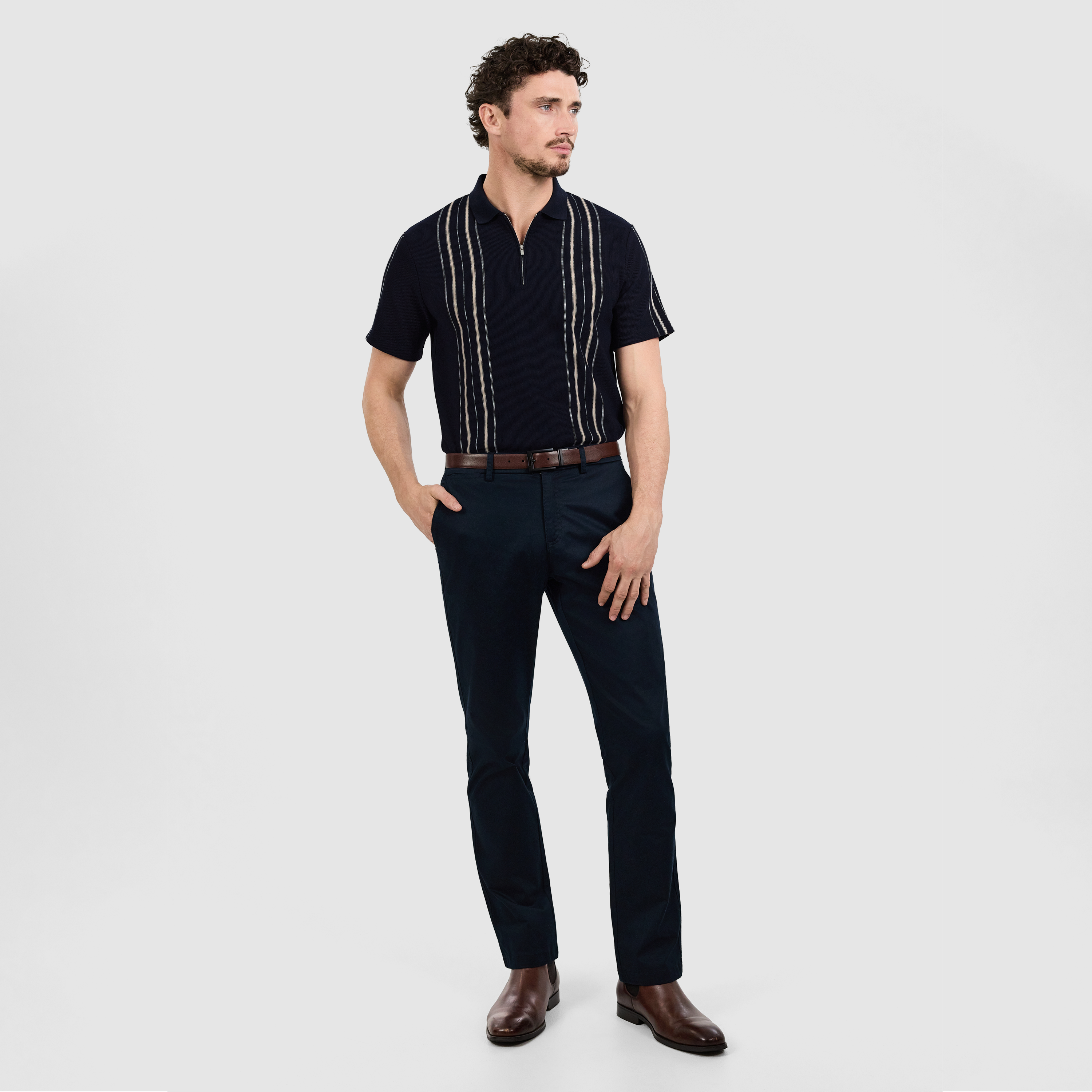 Navy Javier Stripe Zip Polo