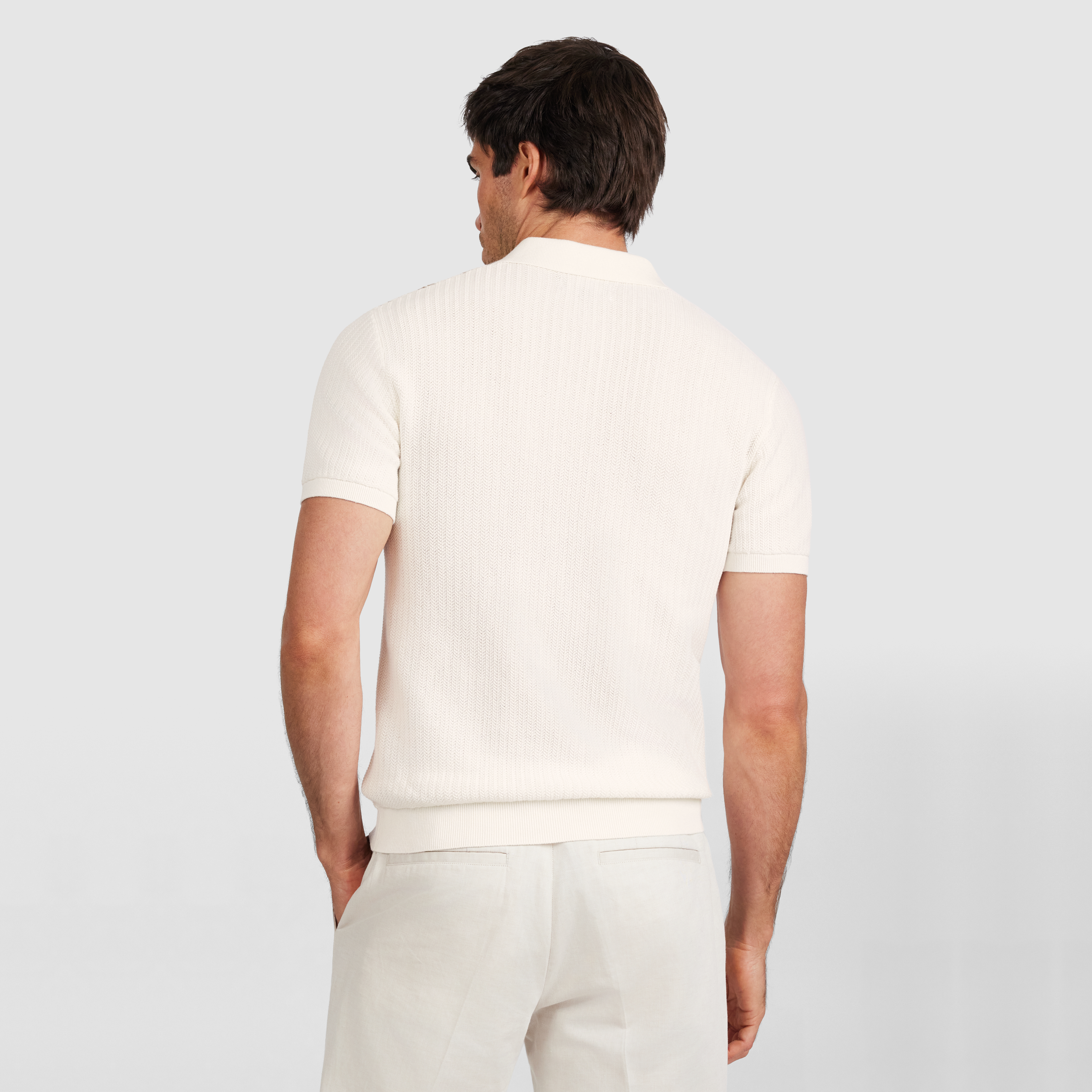 Ivory Rune Stripe Zip Knit Polo