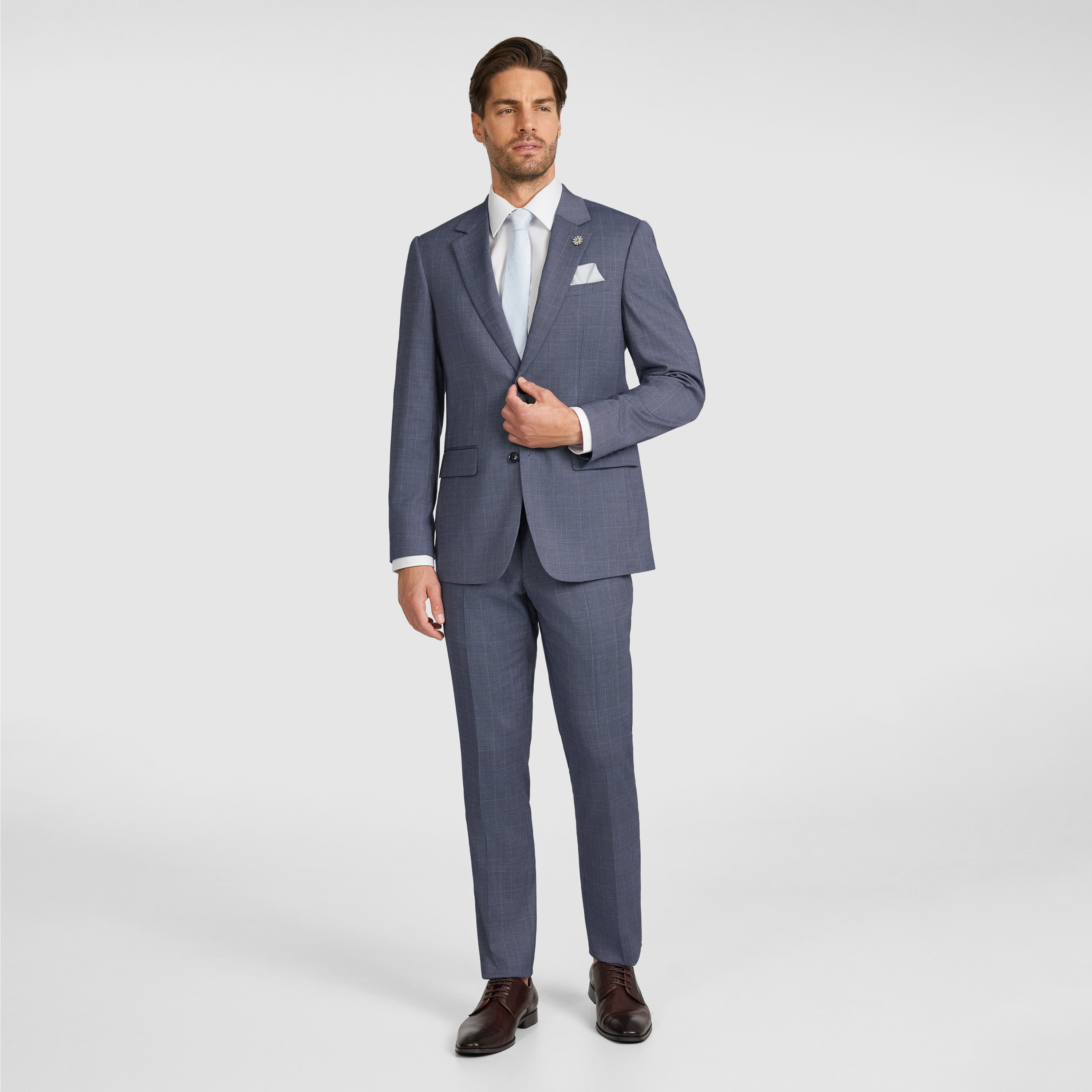 Mid Blue Delton Slim Check Suit
