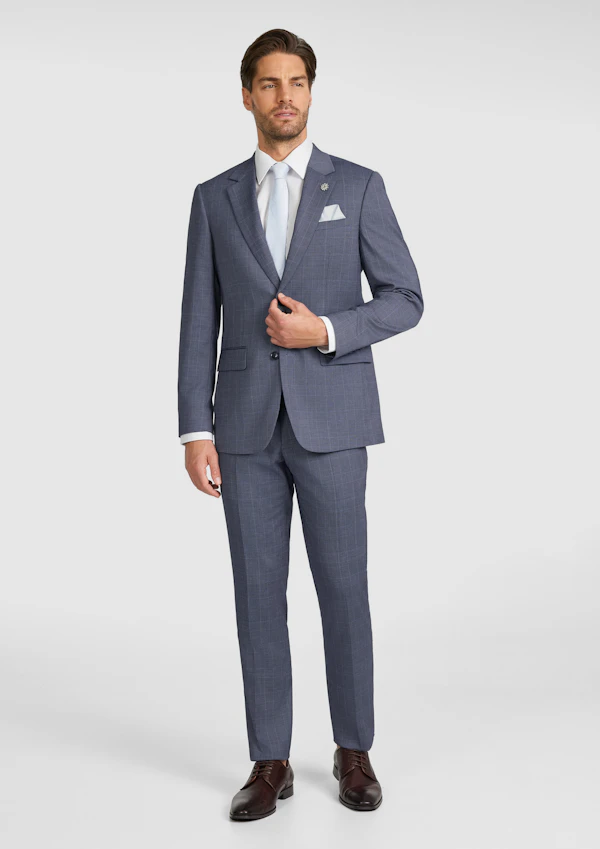 Mid Blue Delton Slim Check Suit