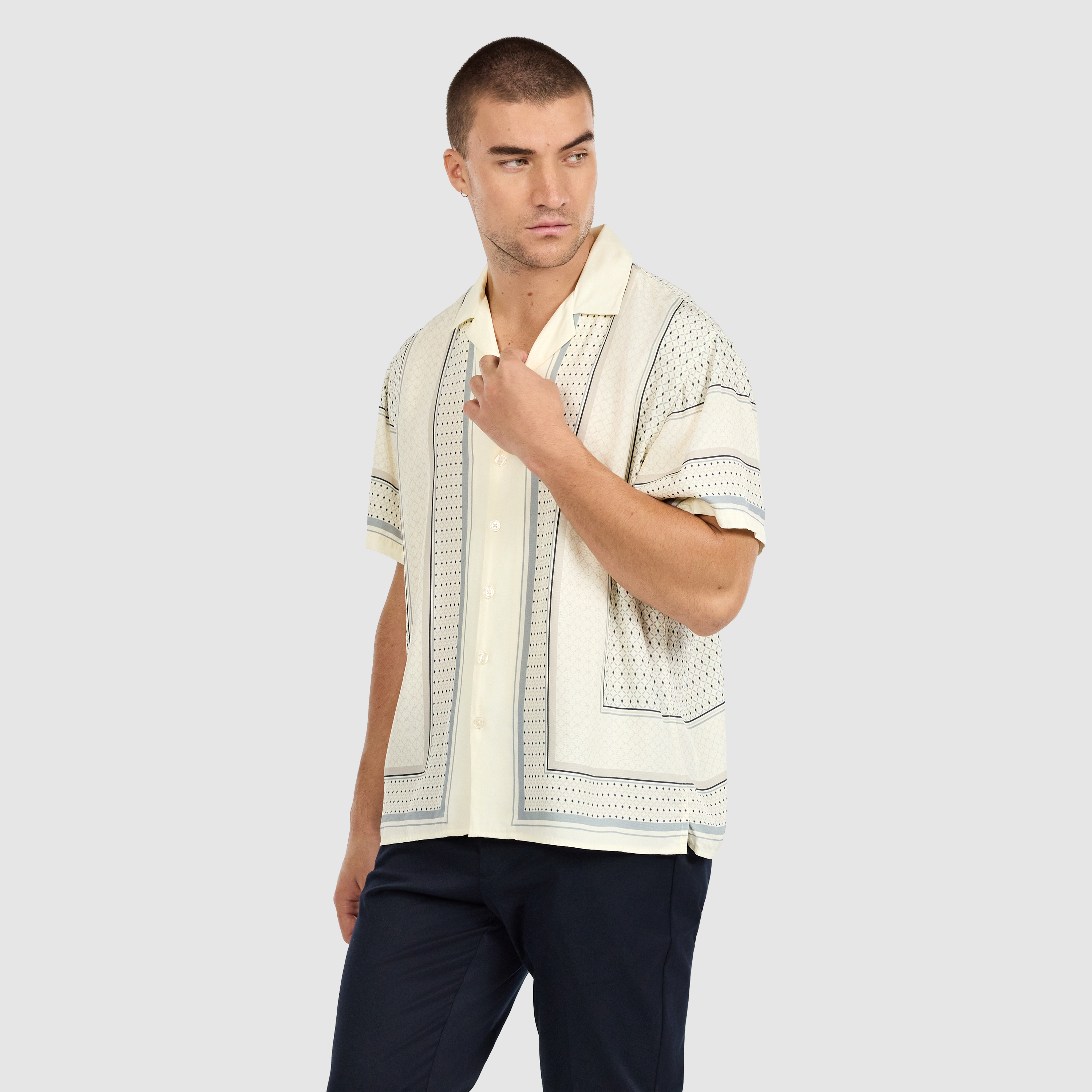 Ivory Nicco Viscose Geo Shirt