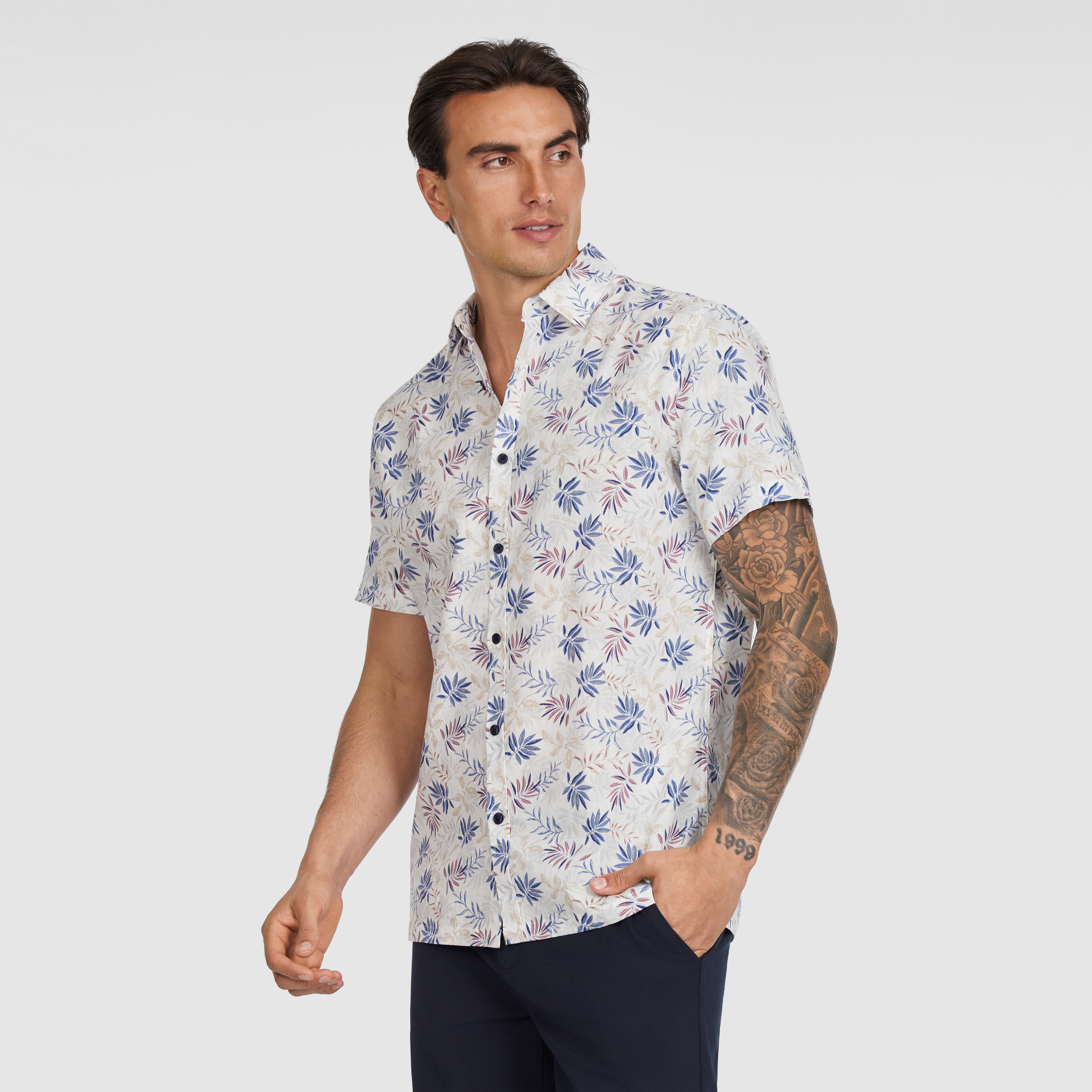 White Garret Linen Leaf Shirt