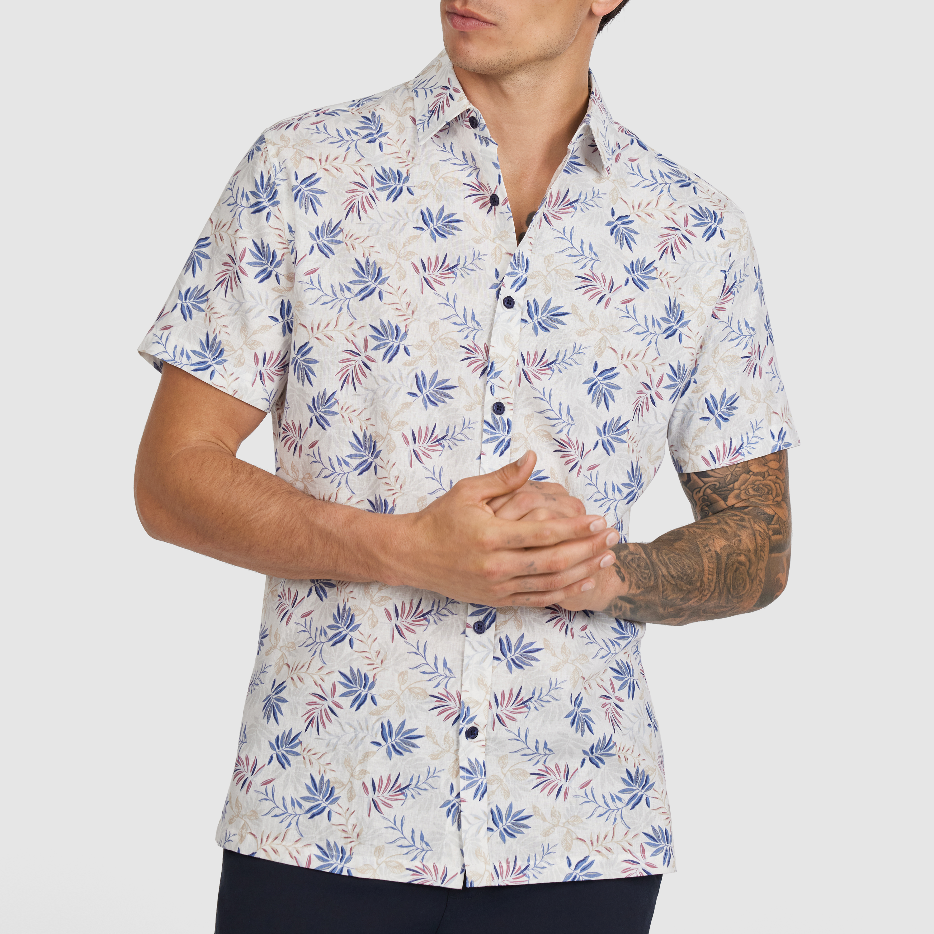 White Garret Linen Leaf Shirt