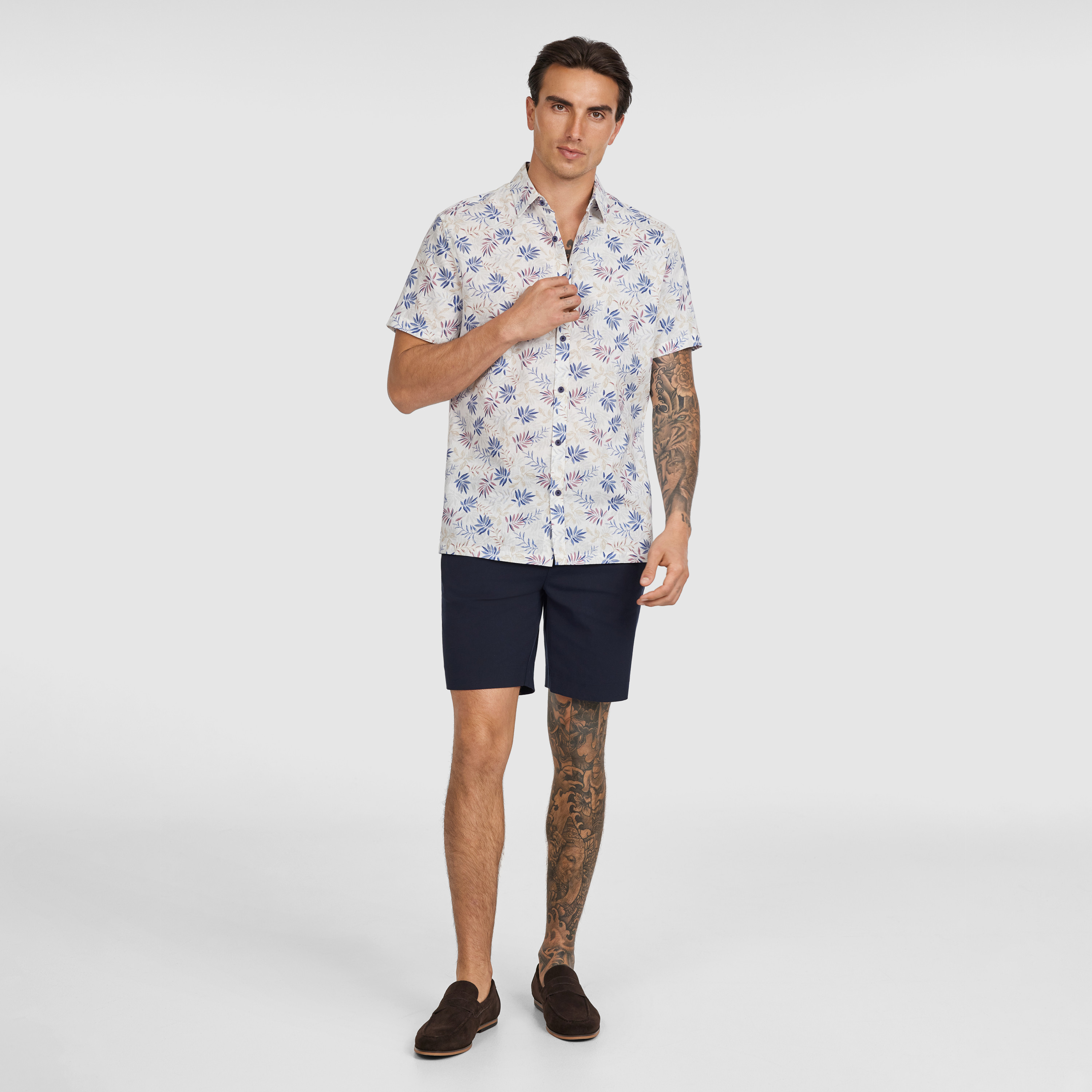 White Garret Linen Leaf Shirt