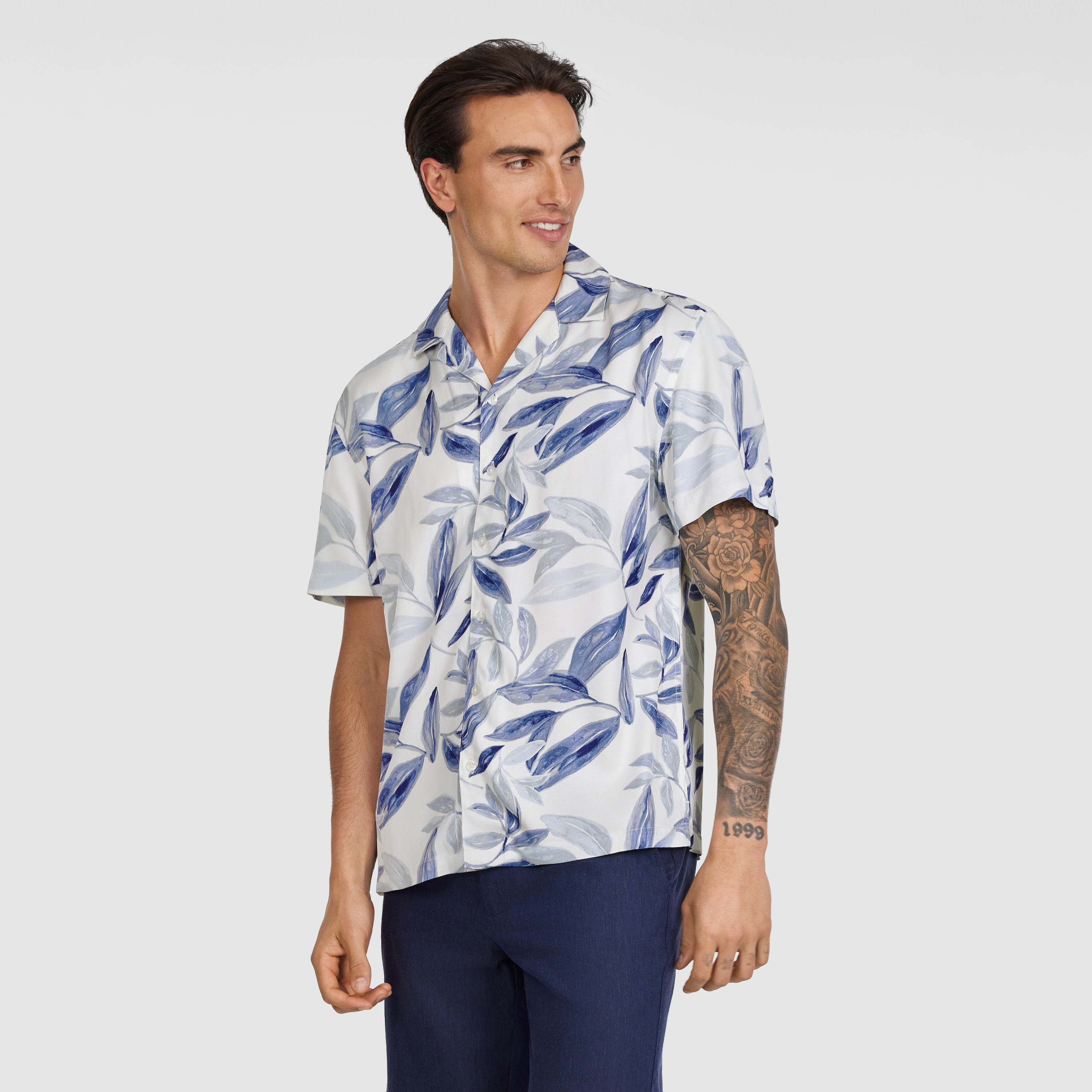 White Montel Viscose Leaf Shirt