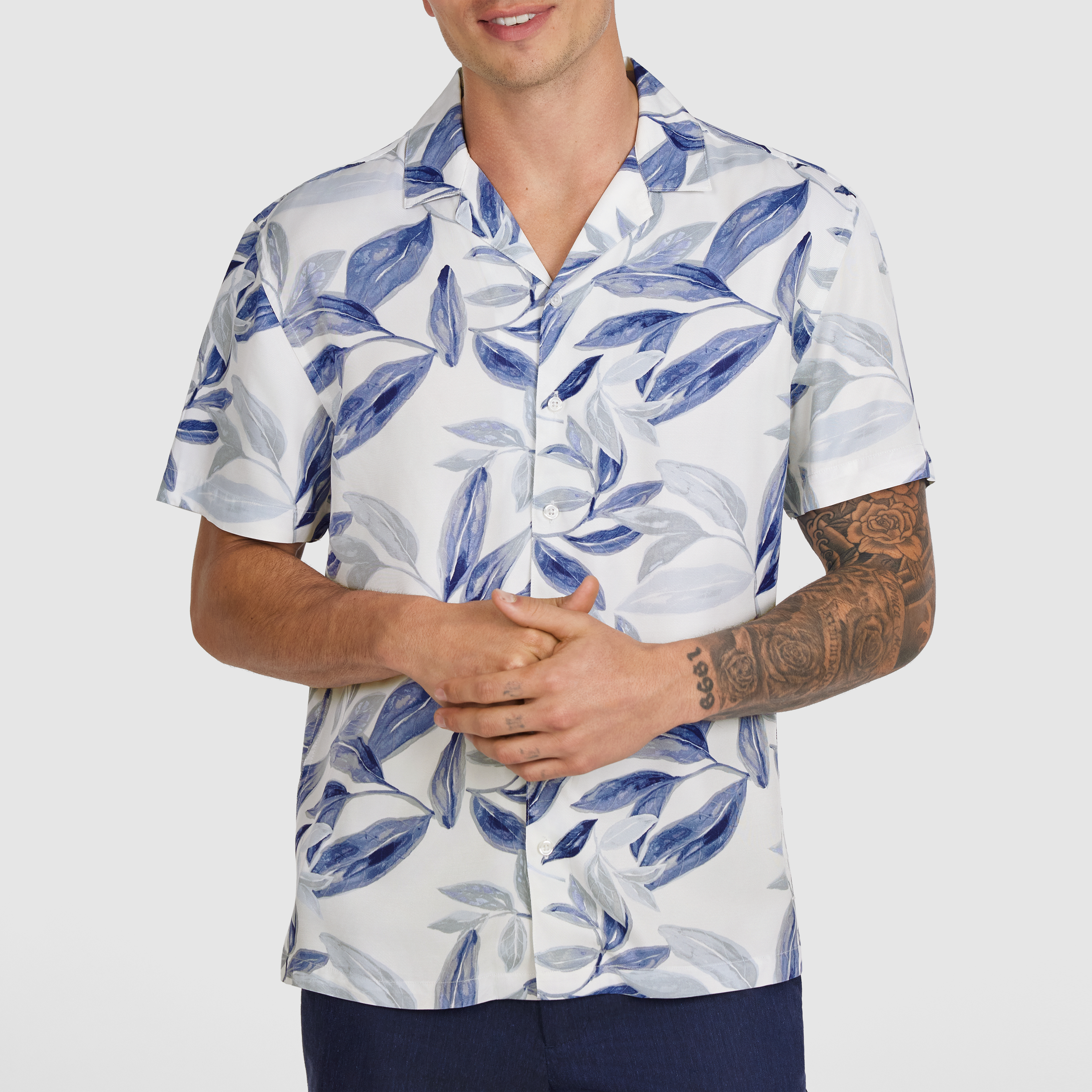 White Montel Viscose Leaf Shirt