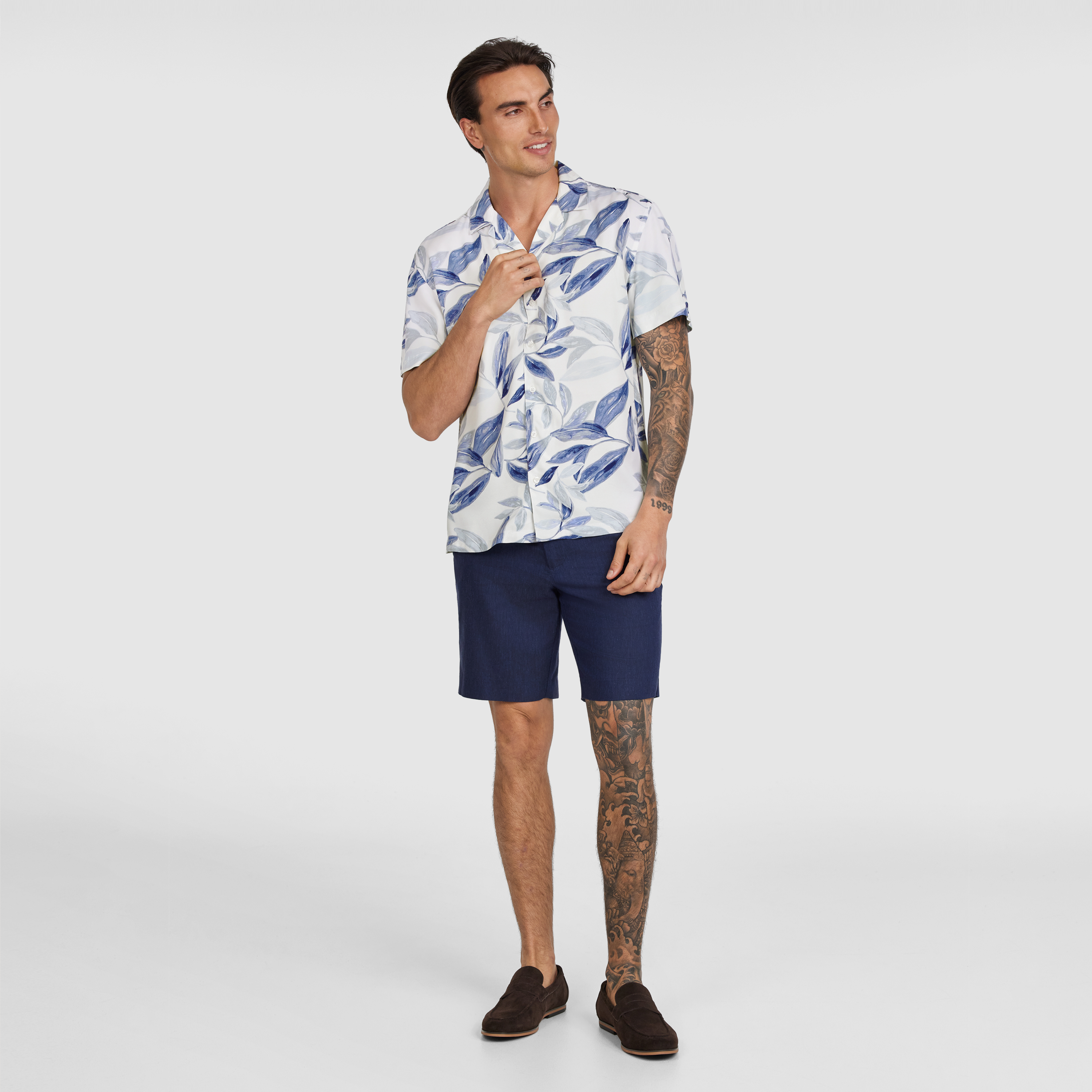 White Montel Viscose Leaf Shirt