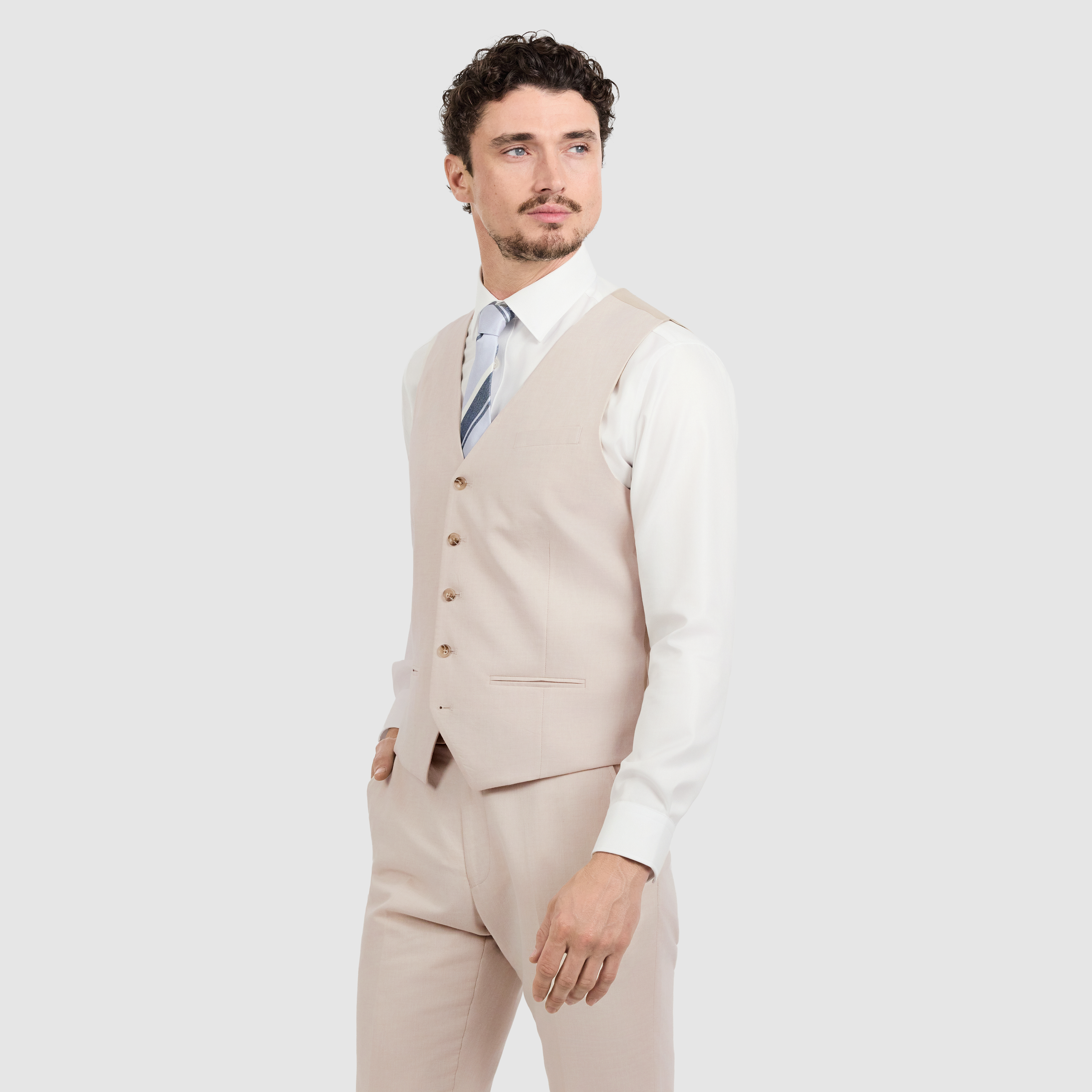 Natural Jaeden Slim Linen Waistcoat