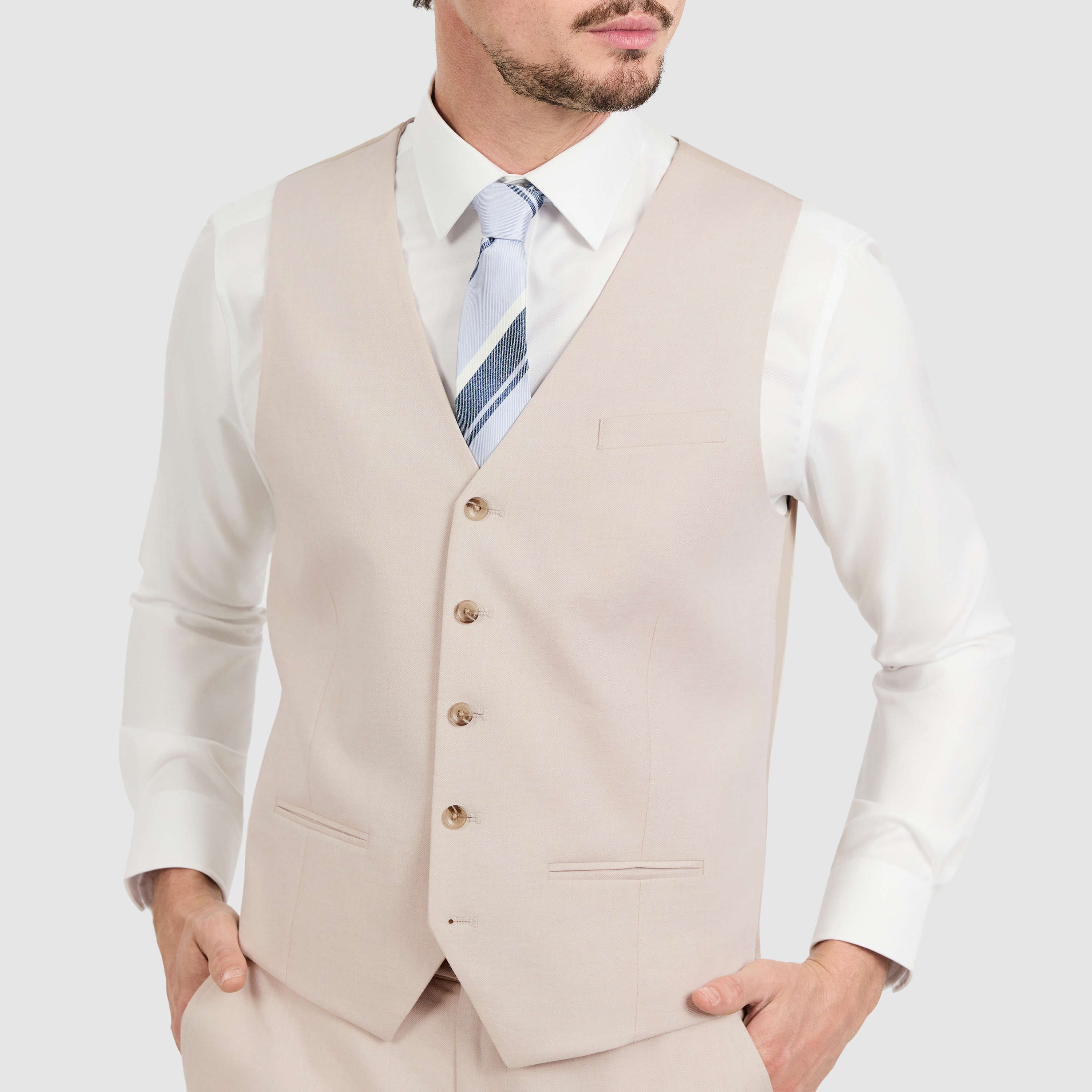 Natural Jaeden Slim Linen Waistcoat