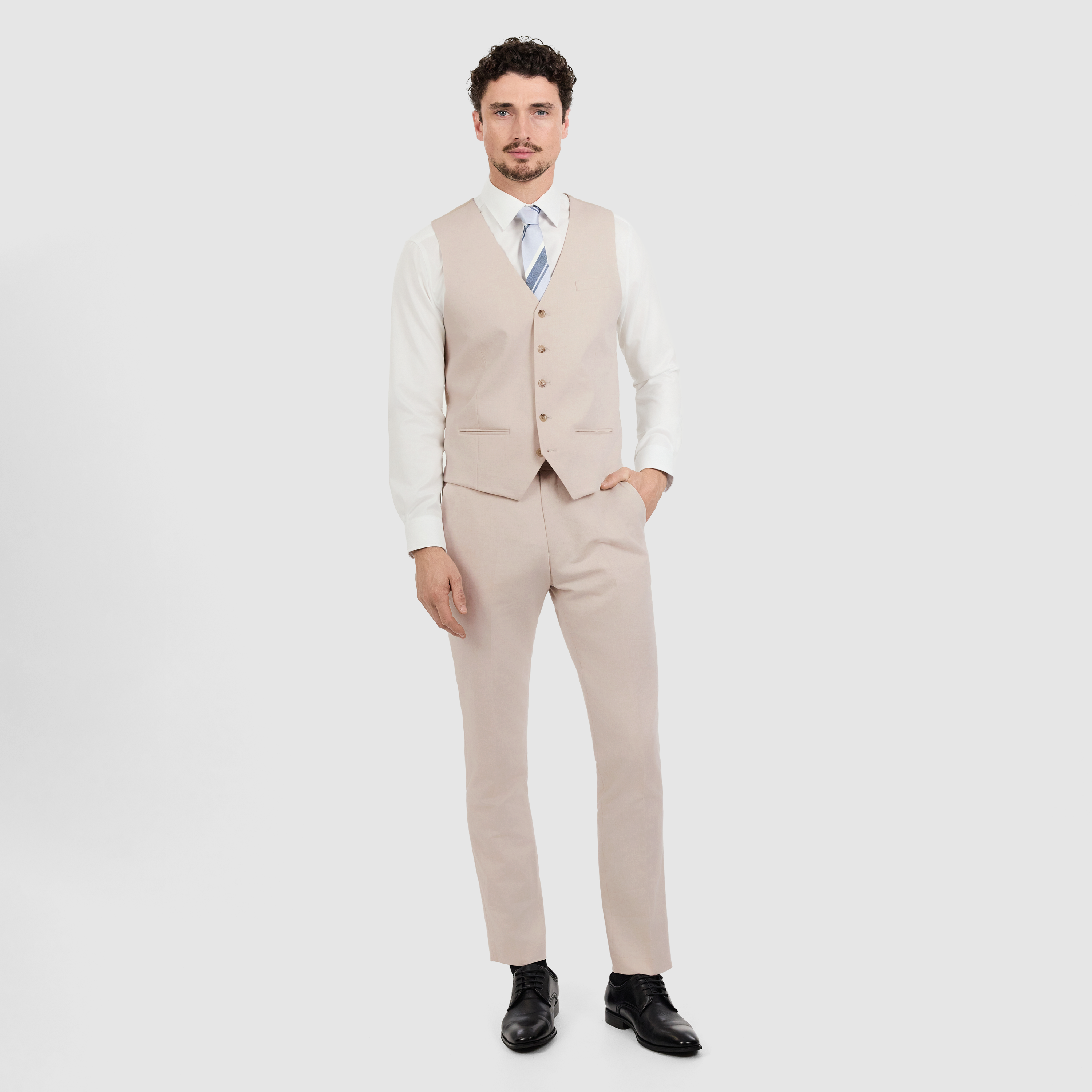Natural Jaeden Slim Linen Waistcoat